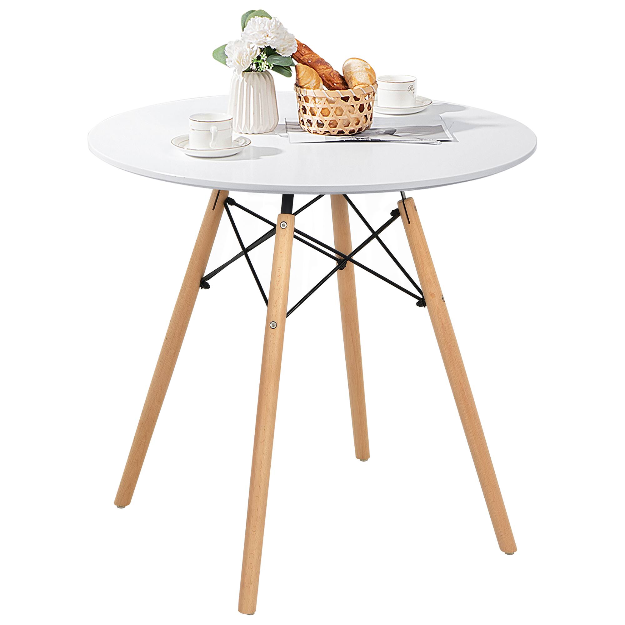Alt View 6. Costway - Dining Table Round White Modern Dining Table 31.5'' W/Solid Wooden Leg For Kitchen - White.