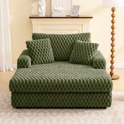 Front. Brick Attic - 53" Upholstered Chaise Lounge Sofa Bed – Modern Sleeper Chair with Throw Pillows & Armrests, Plush Chair Bed, Green - Green.