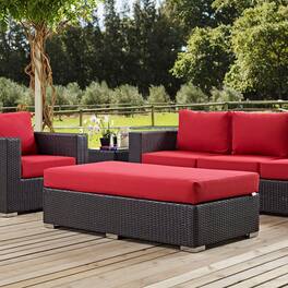 Convene Outdoor Patio Fabric Rectangle Ottoman by Modway - Espresso Red