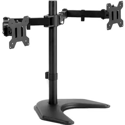 Front. Comfort Essence - Dual Led Lcd Monitor Free standing Desk Stand For 2 Screens Up To Heavy duty Fully Adjustable Arms With Max - Black 13" - 27" screens.