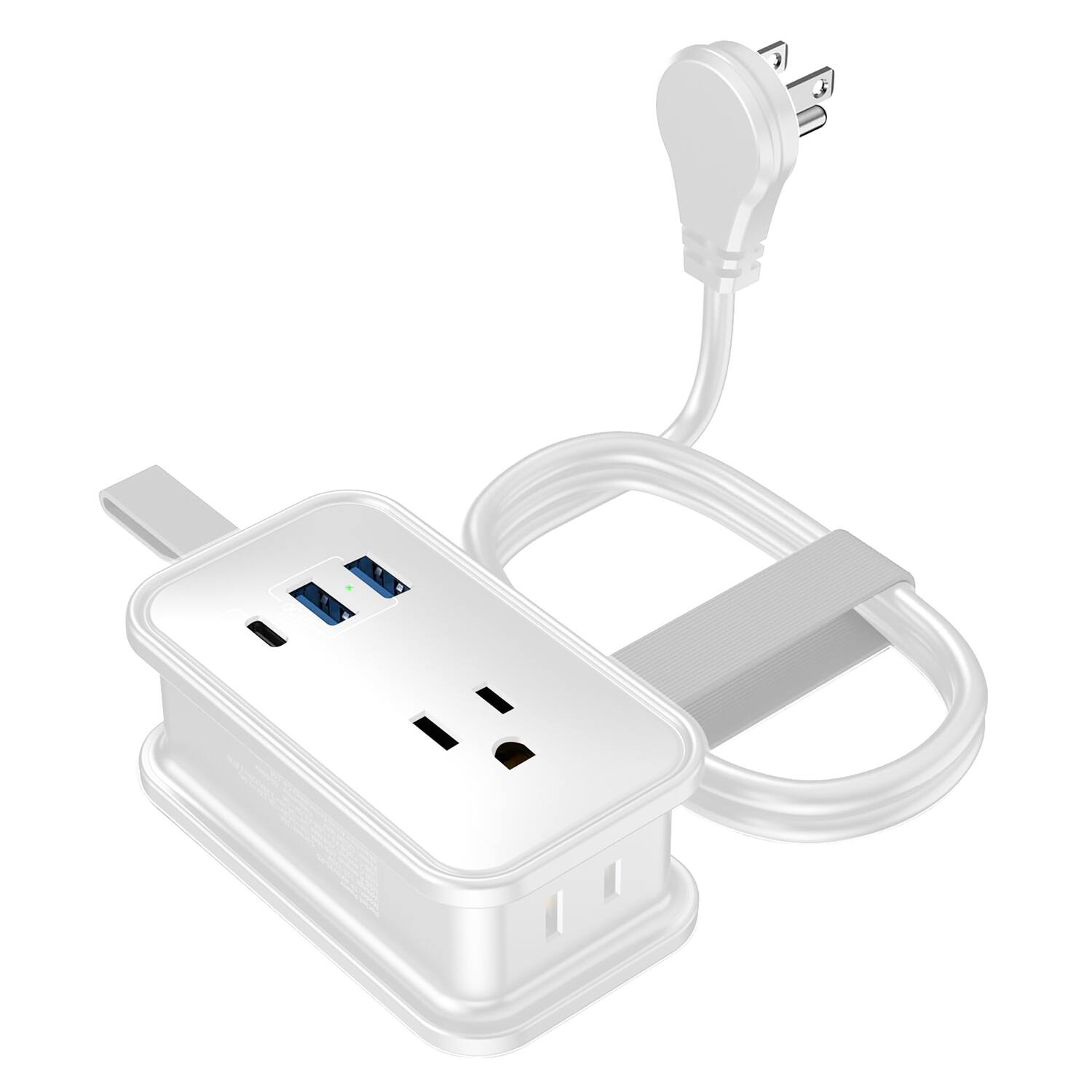 Uncaged Ergonomics - Portable Travel Power Strip, 3 Ac Outlets, 2 Usb-a Ports, And 1 Usb-c 20-watt Fast-charging Port - White