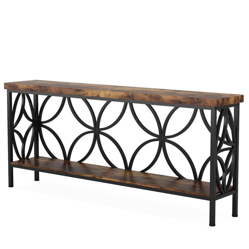 Angle. Kadyn - Entryway Table, Console Sofa Table,2-Tier Console Table, 70.9" Industrial Sofa Table Behind Couch,Brown - Brown.