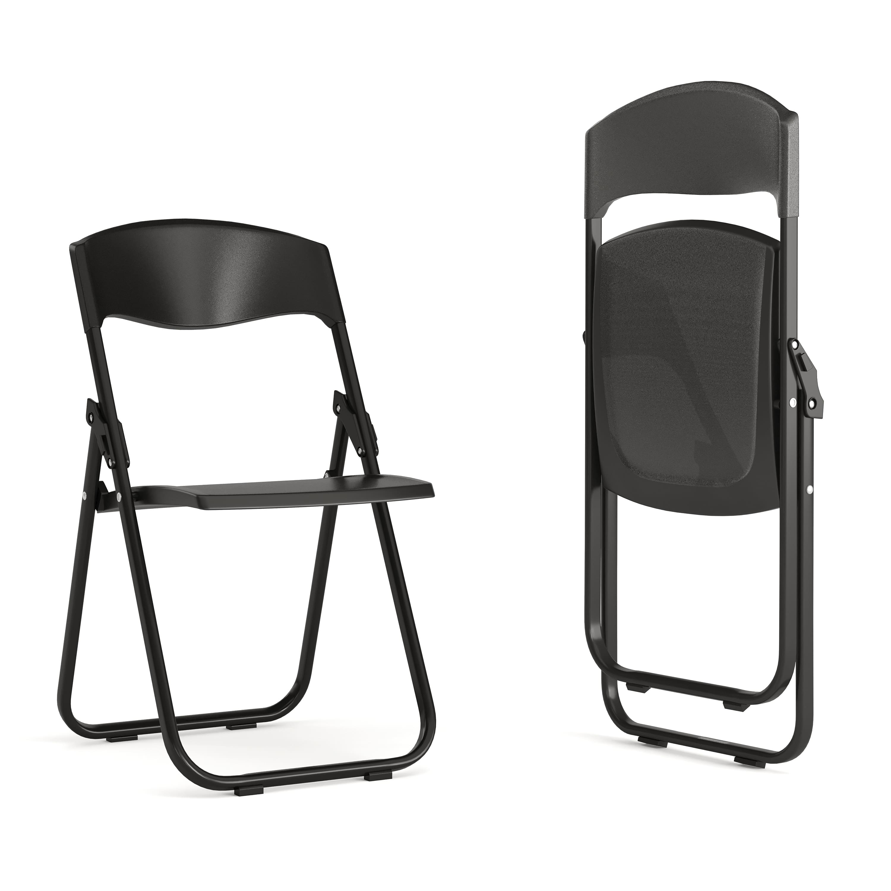 Emma + Oliver - 2 Pack Commercial Event Plastic Folding Chair with Ganging Brackets - Black