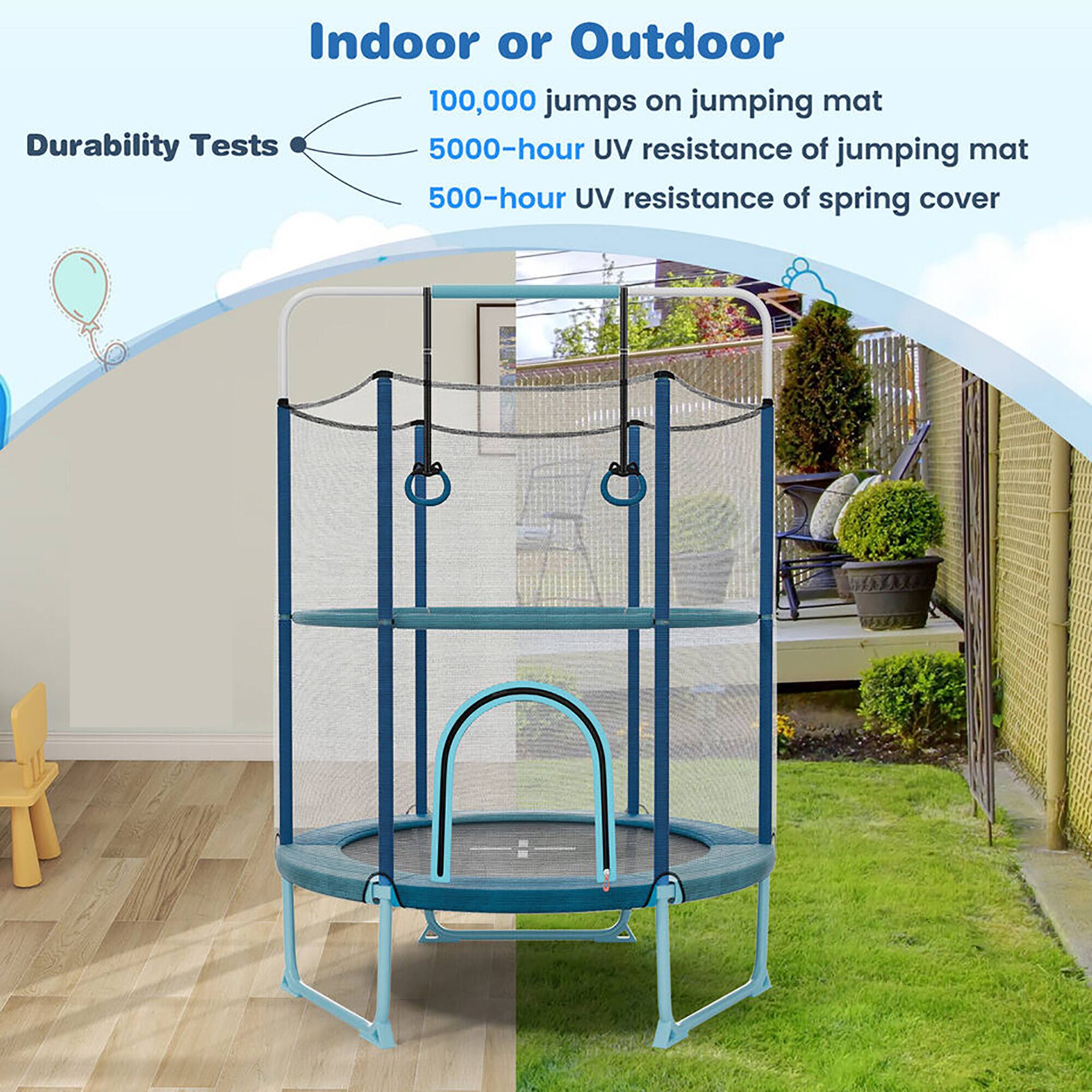 Gymax 60'' Trampoline for Kids w/ Gymnastic Bar Rings Foamed