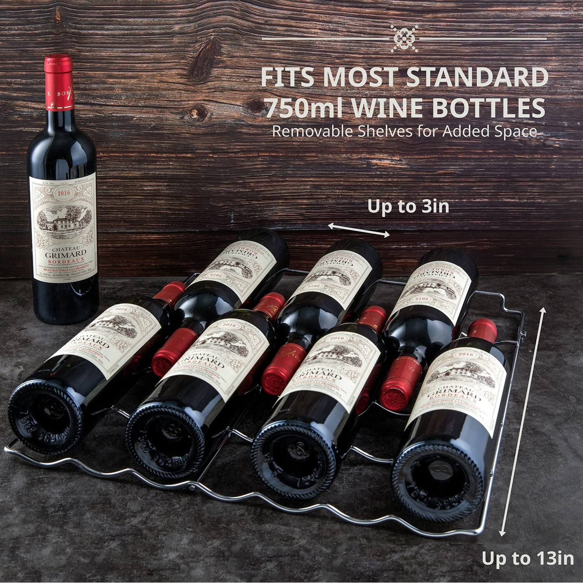 FITS MOST STANDARD 750ml WINE BOTTLES  
Removable Shelves for Added Space  

Up to 3in  
Up to 13in