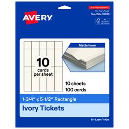 Avery - 1-3/4" x 5-1/2" Rectangle Tickets, Matte Ivory, 100ct - White