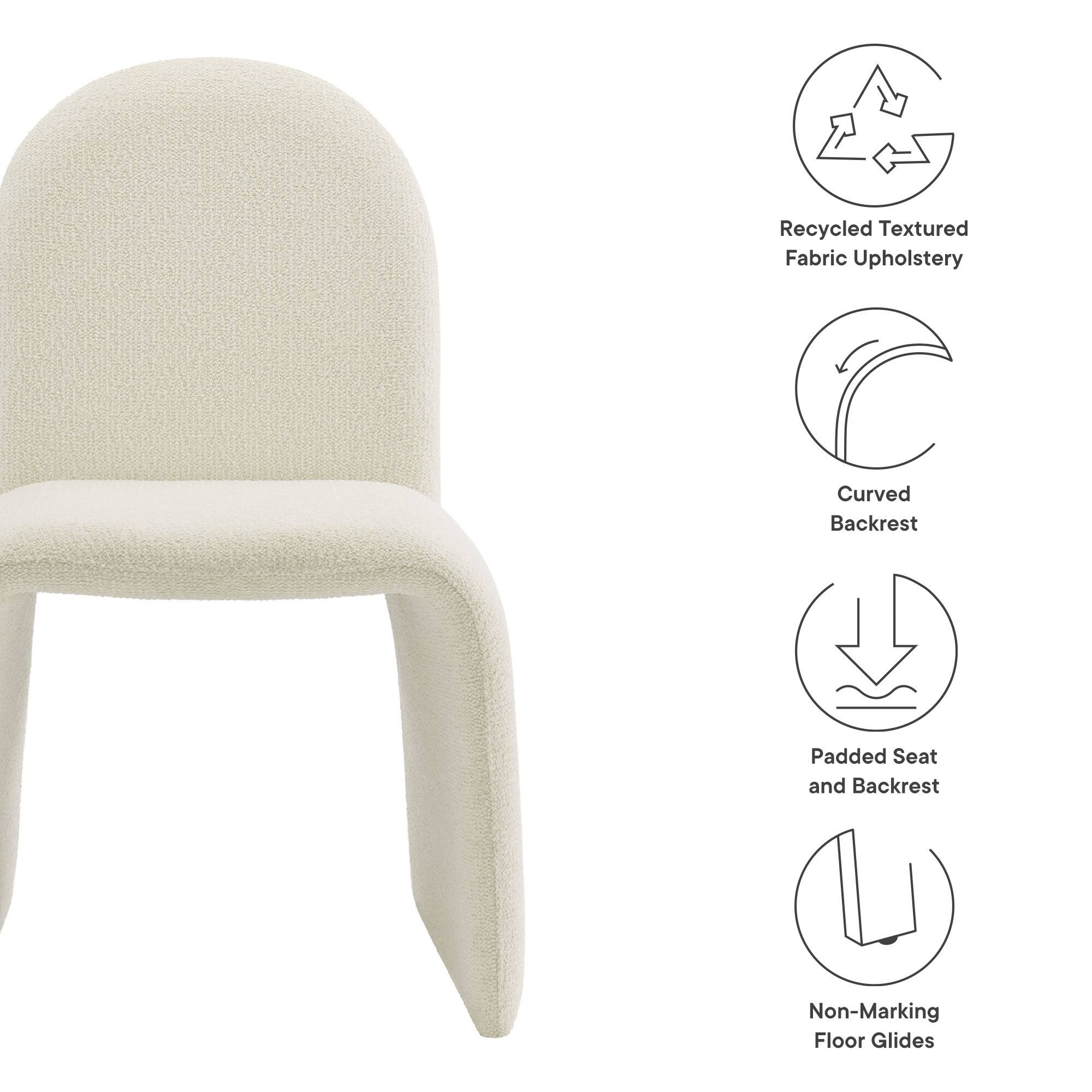 - Recycled Textured Fabric Upholstery
- Curved Backrest
- Padded Seat and Backrest
- Non-Marking Floor Glides