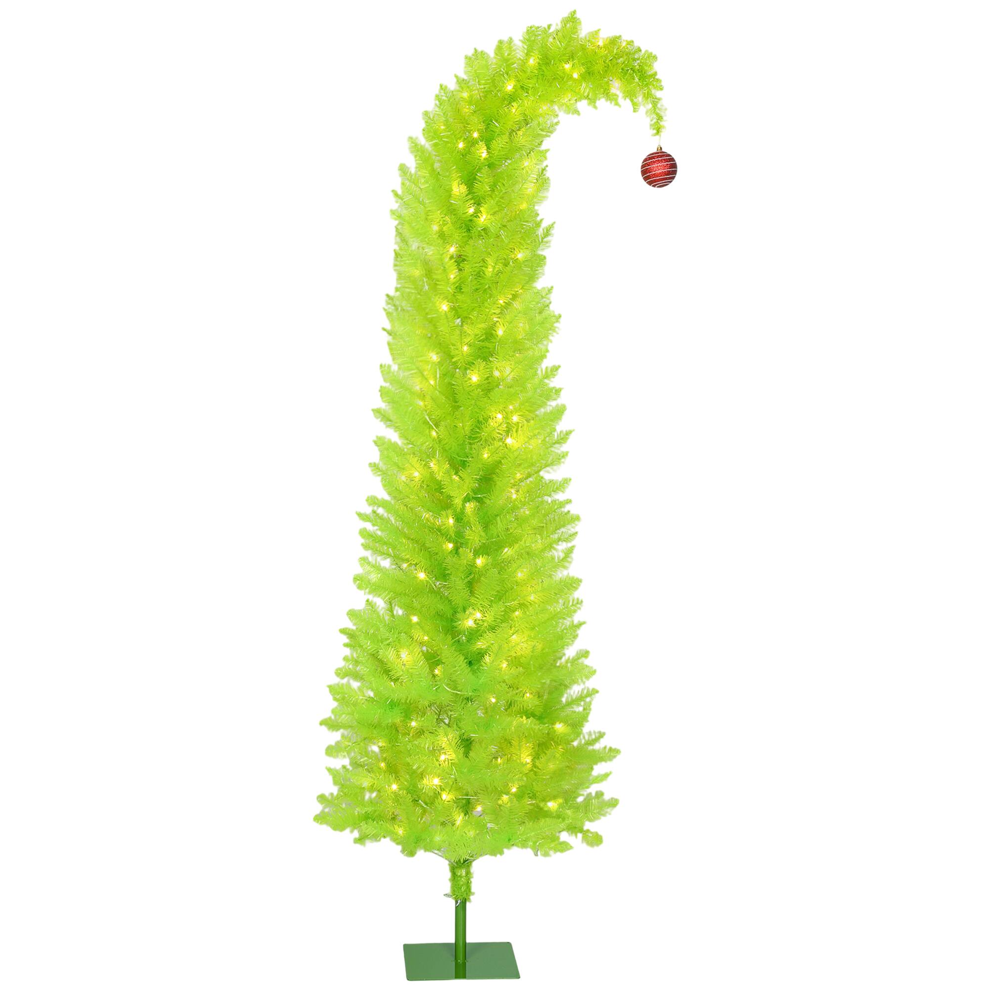 Front. Homcom - Whimsical Prelit Pencil Christmas Tree with Red Ball, 628 Branch Tips, 250 LED Lights, Metal Base, Artificial - green.