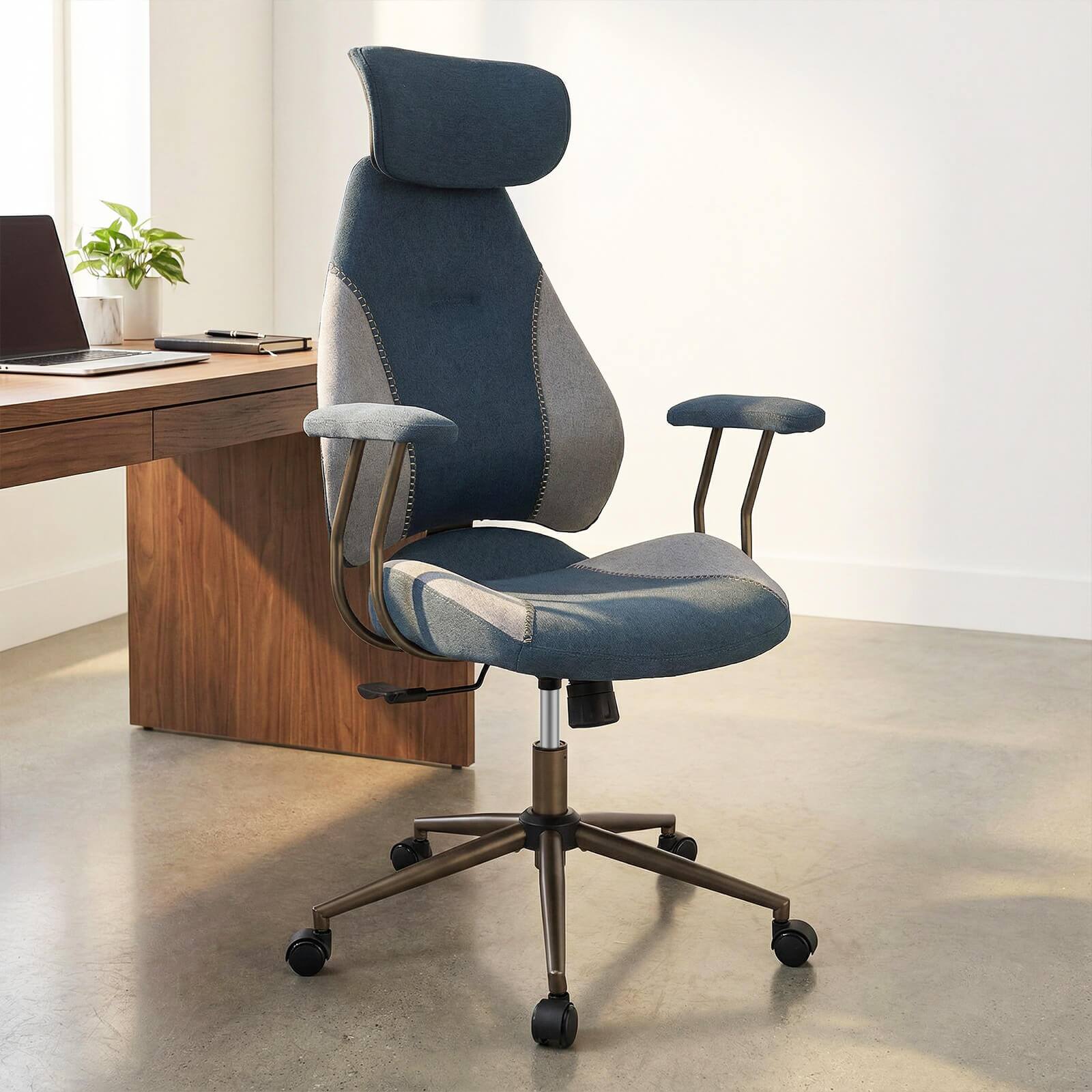 Alt View 3. Costway - Costway Ergonomic Office Chair with 2D Headrest, Rocking Backrest & Wheels, Gaming Chair - Gray & Blue.