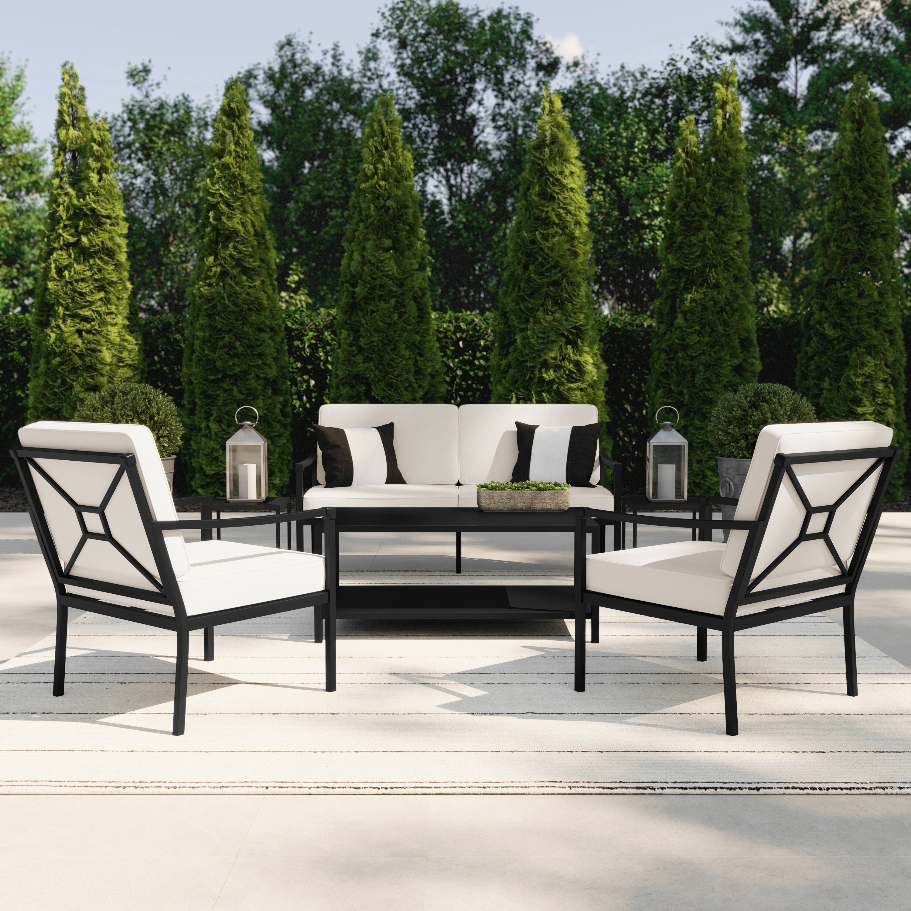 Alt View 5. Martha Stewart - Lily Pond All-Weather Steel Frame Patio Chairs with Cushions - Set of 2 - Cream Cushions/Black Frame.