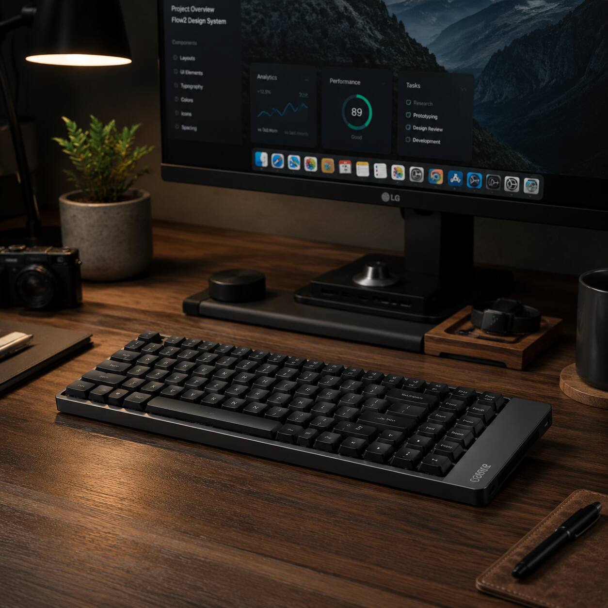 Project Overview  
Flow2 Design System  
Components  
Layouts  
UI Elements  
Typography  
Colors  
Spacing  

Analytics  
S3%  
20%  

Performance  
89  
Good  

Tasks  
Research  
Prototyping  
Design Review  
Development
