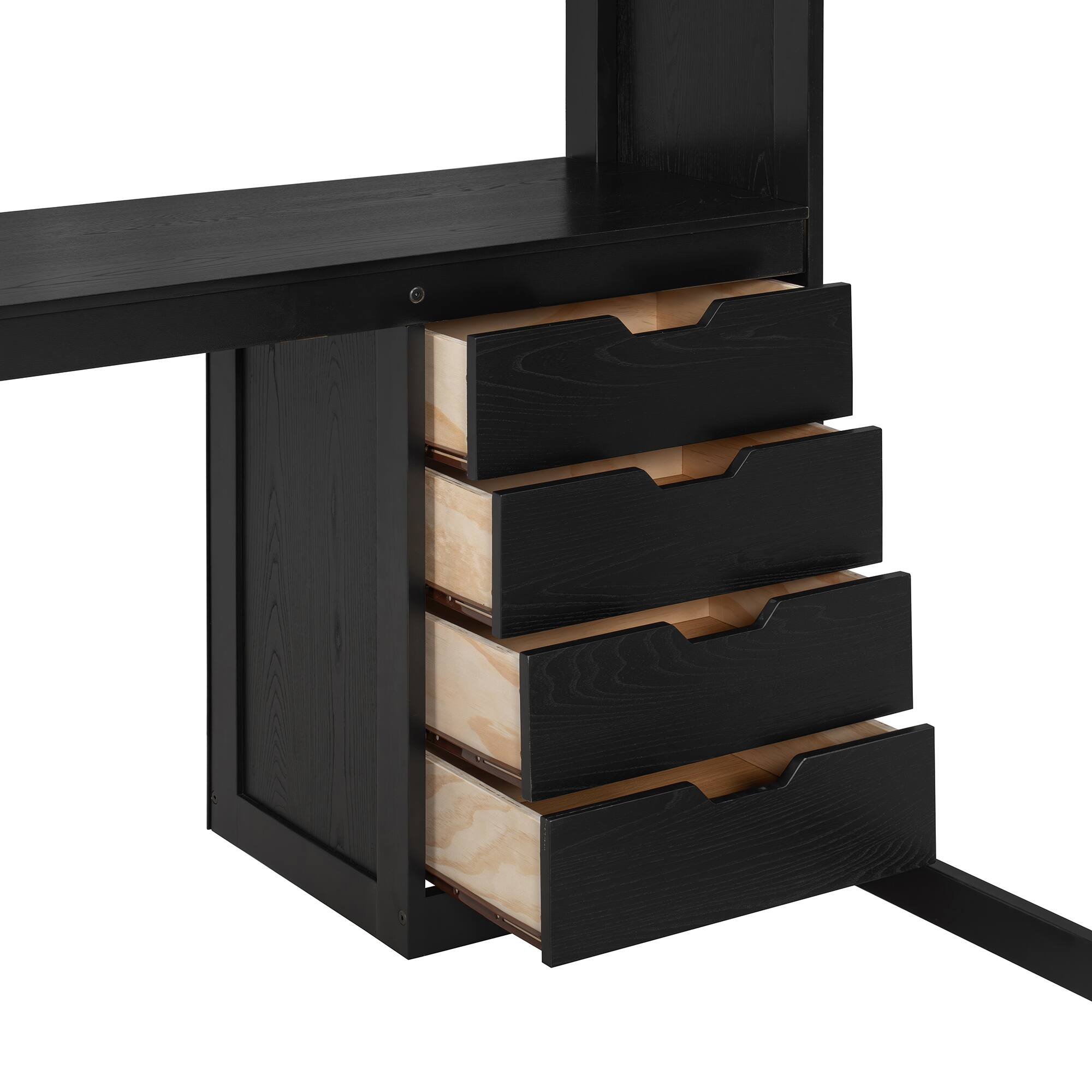 Back. Anysun - Full Solid Wood Loft Bed with L-Shaped Desk & 4 Drawers - App-Controlled LED Lights, USB Ports & 4-Tier Shelves - Black.
