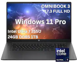 HP - Upgraded - OmniBook 3 17.3" Full HD Laptop - Intel Core Ultra 7 (2025) - 24GB Memory - 1TB SSD-Windows 11 Pro - Black
