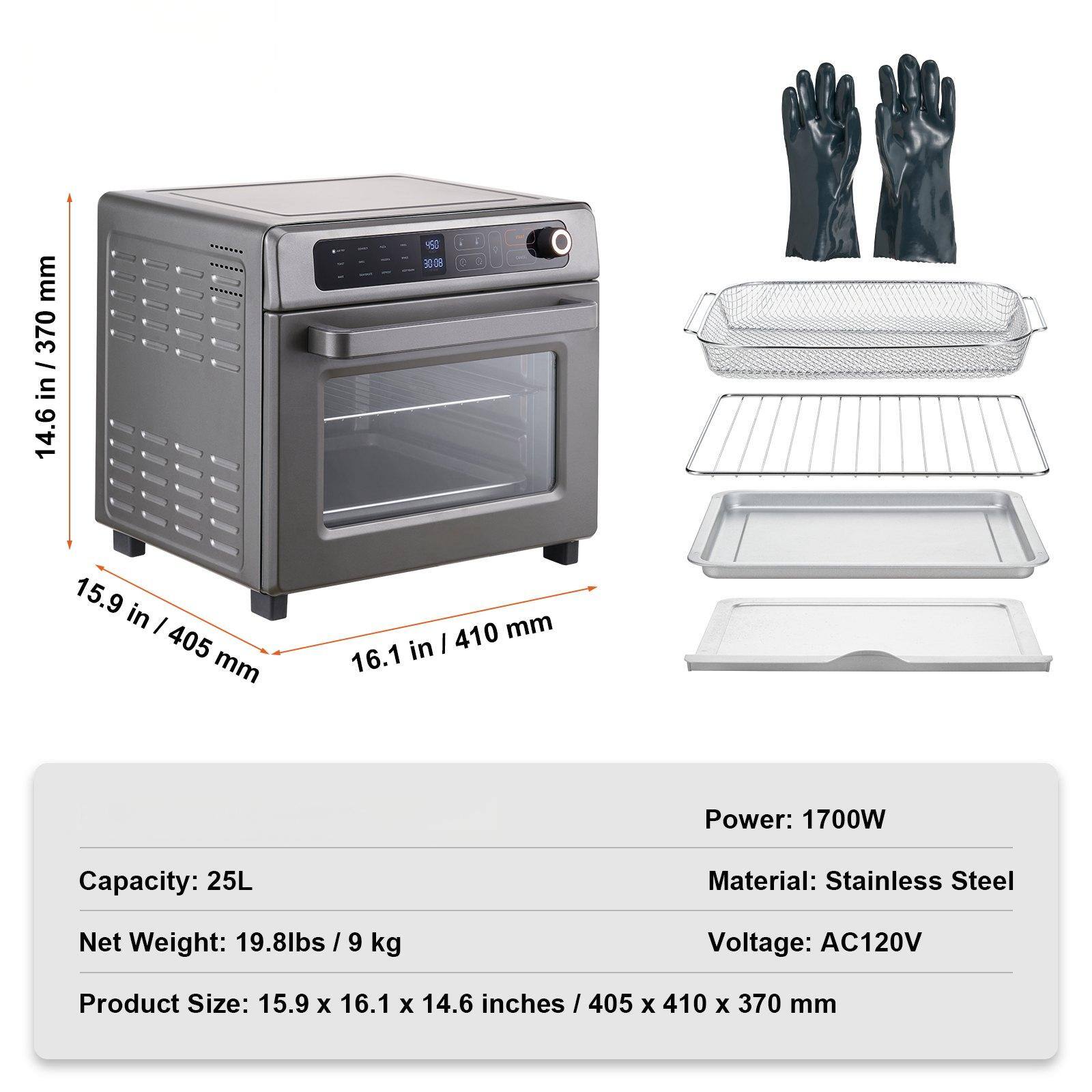 Power: 1700W  
Capacity: 25L  
Material: Stainless Steel  
Net Weight: 19.8lbs / 9 kg  
Voltage: AC120V  
Product Size: 15.9 x 16.1 x 14.6 inches / 405 x 410 x 370 mm