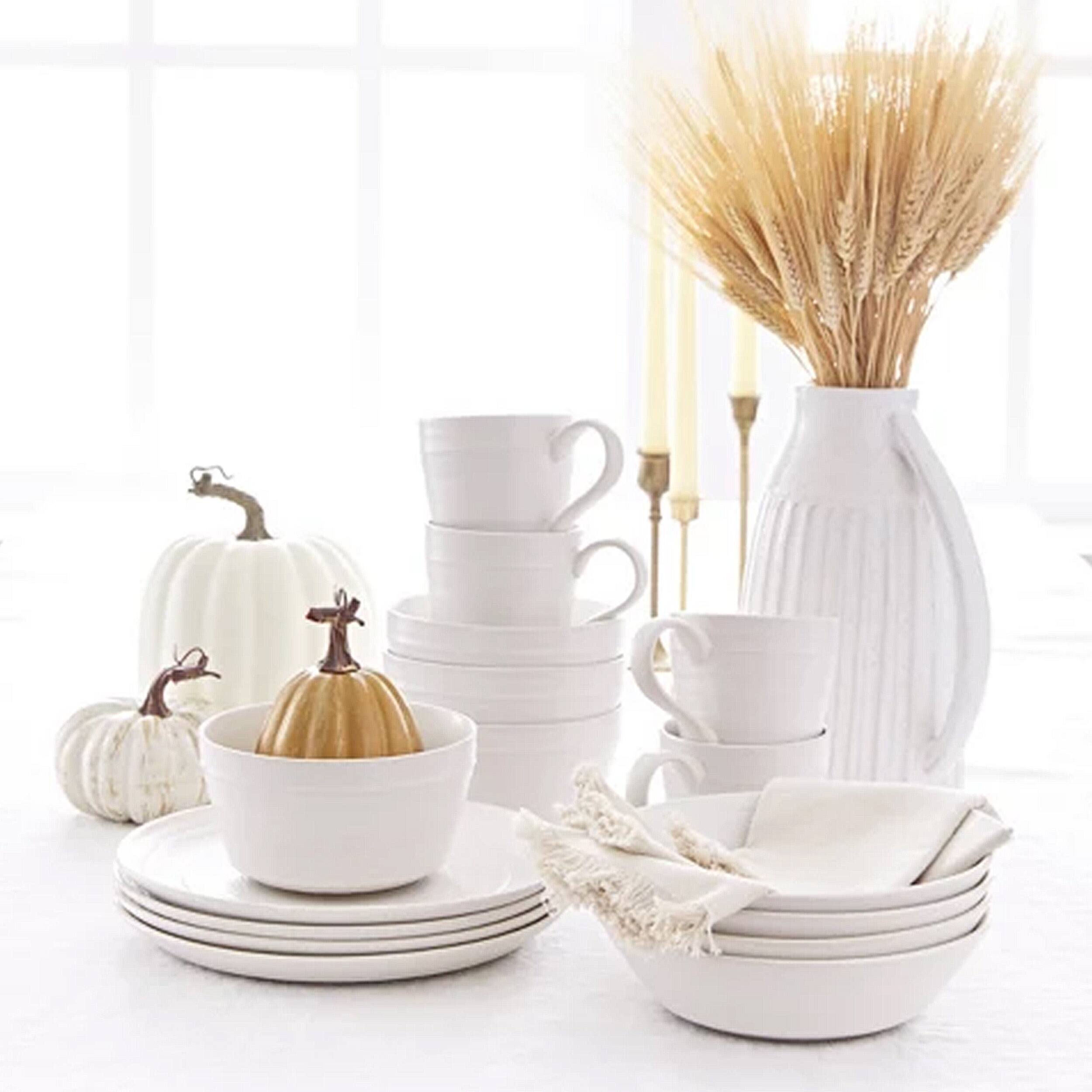 Alt View 5. Bee And Willow - Gibson Milbrook 16 Piece Round Stoneware Dinnerware Set in White - White.