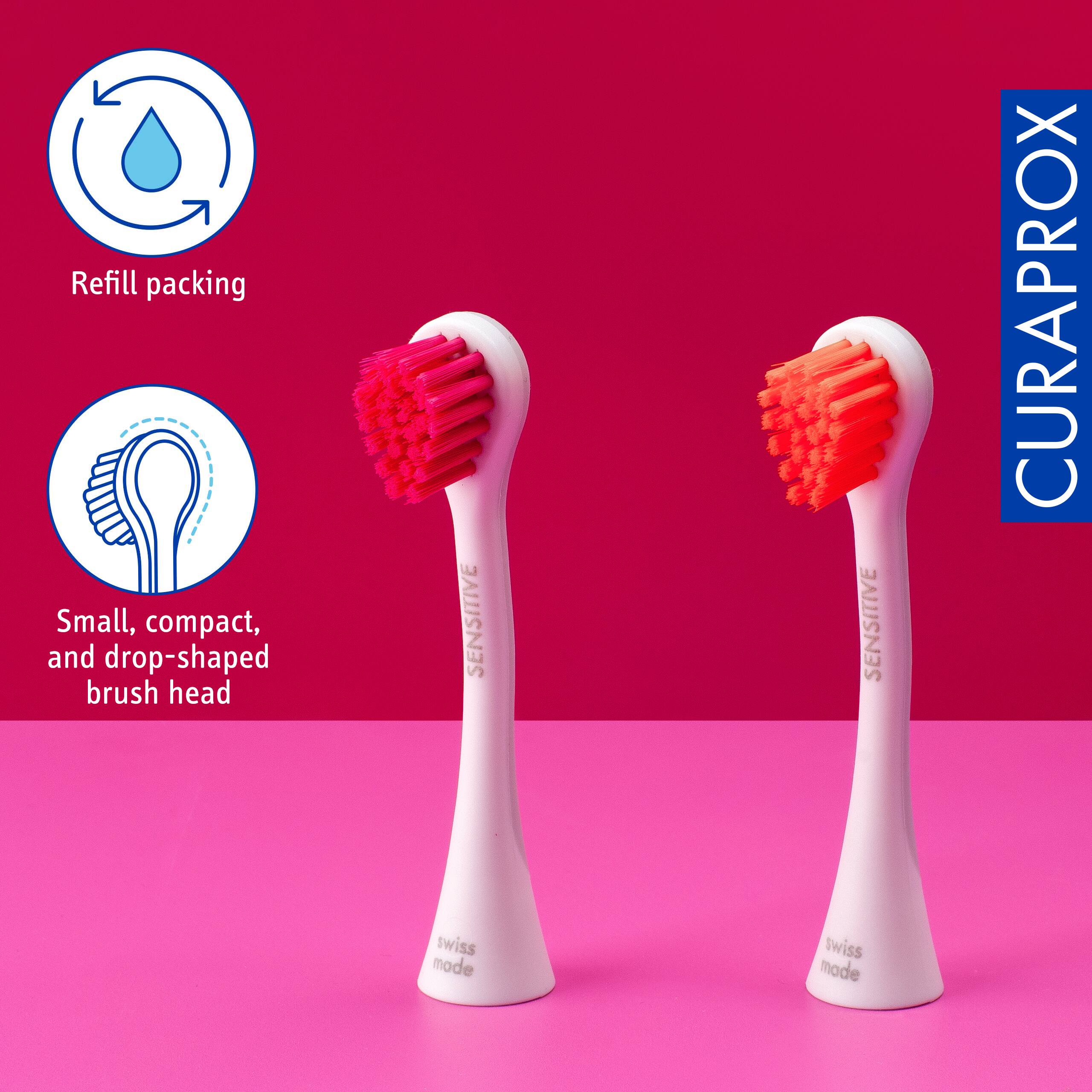 Refill packing, Small, compact, and drop-shaped brush head, SENSITIVE, CURAPROX, swiss mode