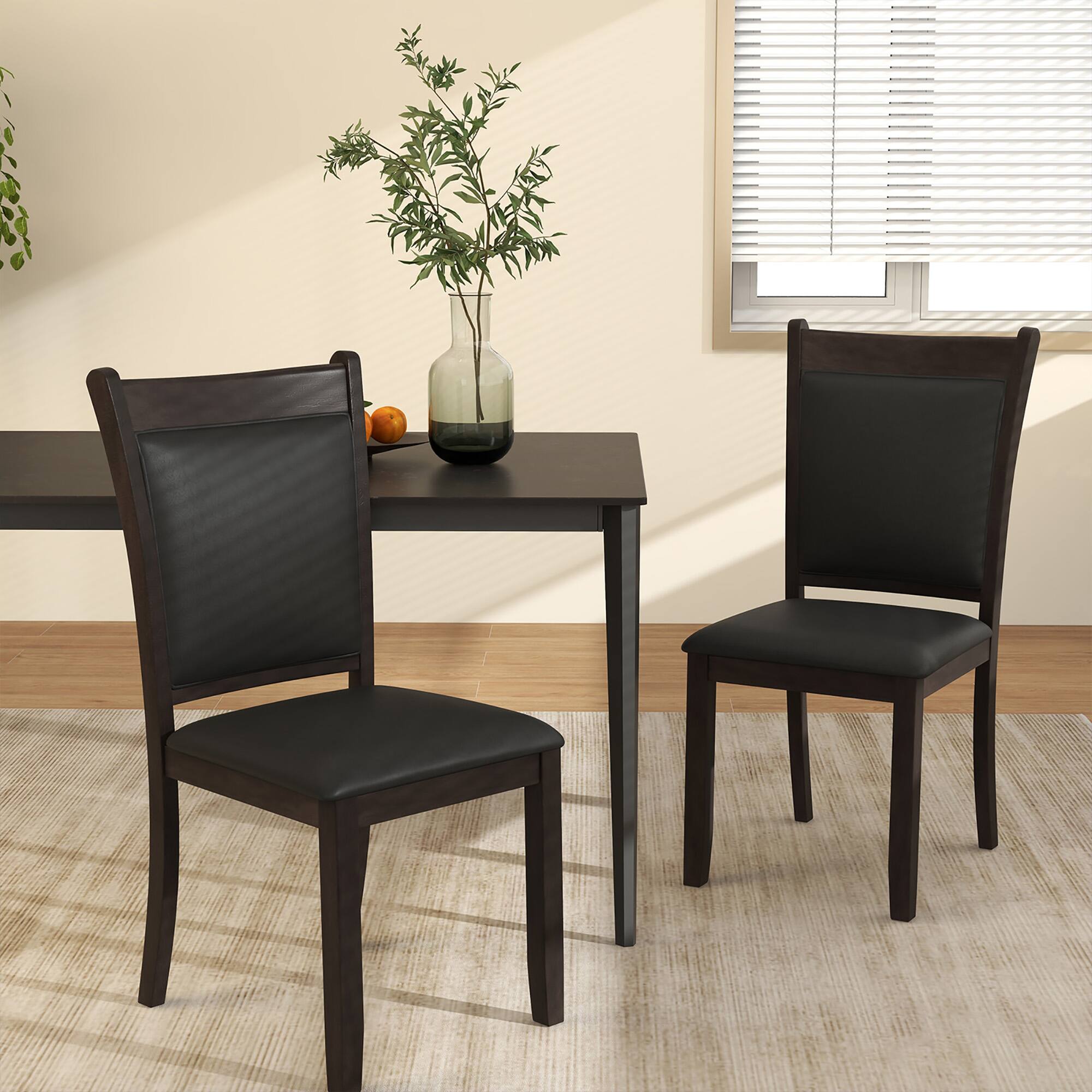 Alt View 4. Gymax - Gymax Faux Leather Upholstered Dining Chairs Set of 4 w/ Padded Seat Rubber Wood Legs - Gray.