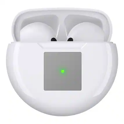 Front. Alpha Digital - Ear-Buds- Bluetooth 5.2, Stereo/Noise Cancel, 30Hrs- Wireless Charging - White.