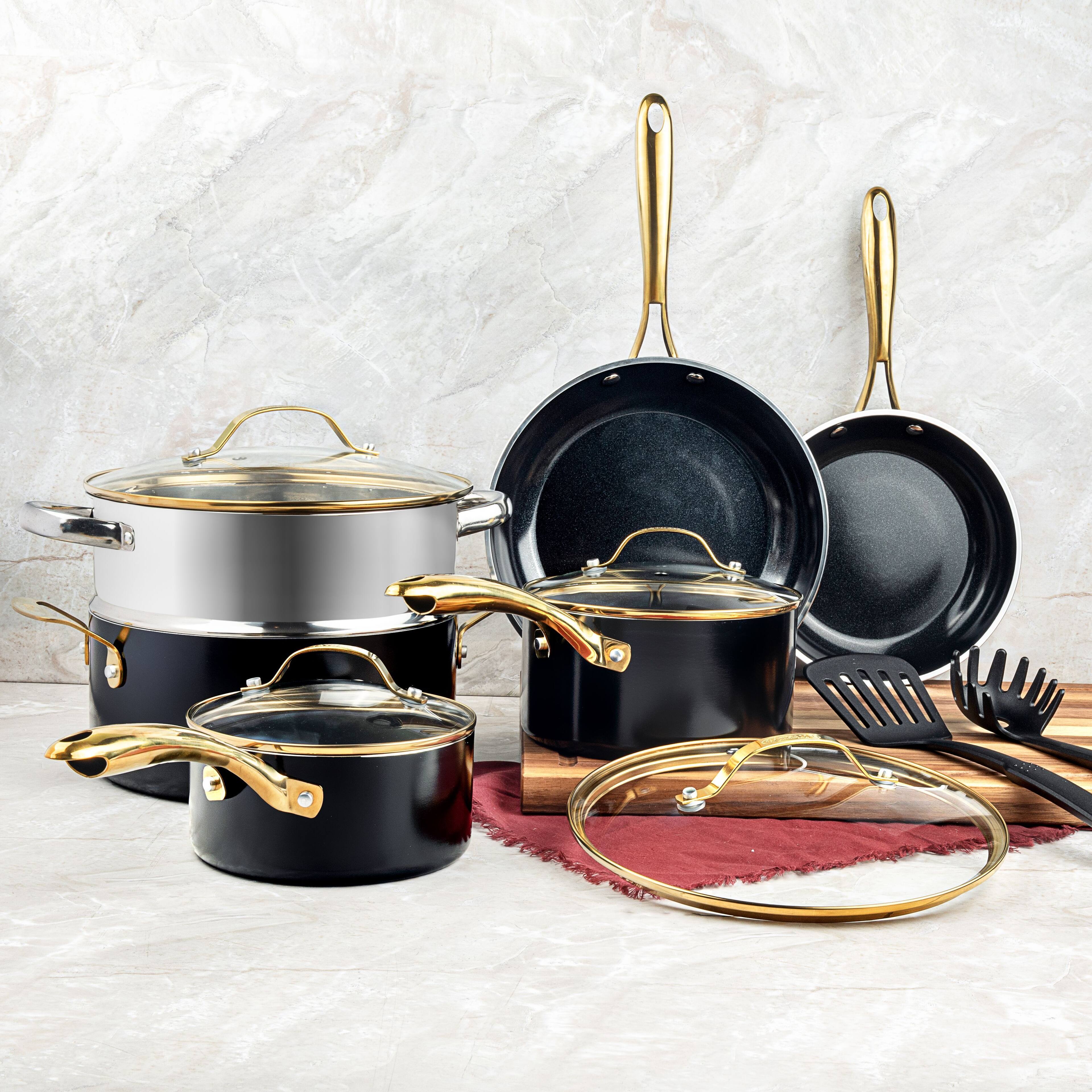 Alt View 1. Gotham Steel - Gotham Steel Black 15-Piece Ultra Nonstick Ceramic Cookware Set with Utensils - Black.