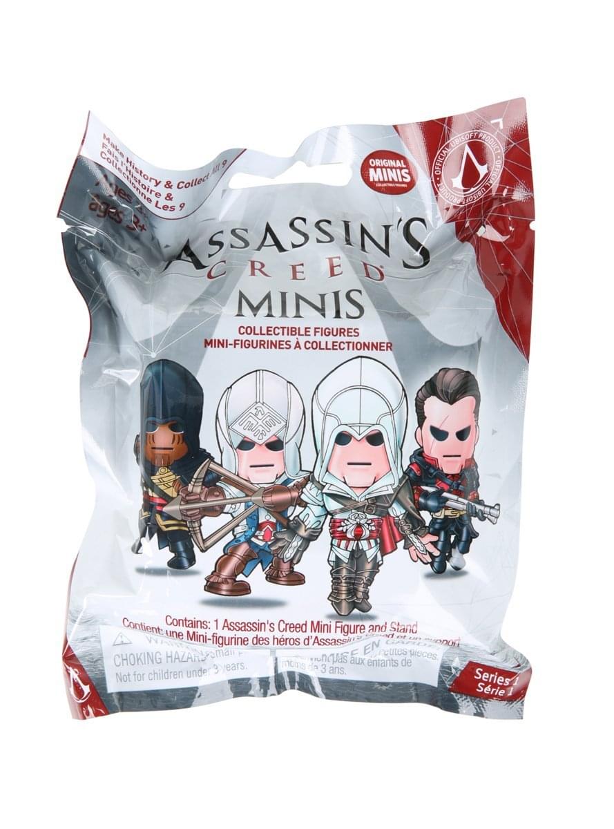 UBISOFT PRODUCT  
ORIGINAL MINIS  
OFFICIAL LICENSED PRODUCT  

ASSASSIN'S CREED MINIS  
COLLECTIBLE FIGURES  
MINI-FIGURINES À COLLECTIONNER  

History & Collect 9  
Histoire & Collect 9  

ages 3+  
Les 9 ans  

Contains: 1 Assassin's Creed Mini Figure and Stand  
Contient: une Mini-figurine des héros d'Assassin's Creed et un support  

CHOKING HAZARD - Small parts. Not for children under 3 years.  
AVERTISSEMENT - Petite pièce. Ne convient pas aux enfants de moins de 3 ans.  

Series 1  
Série 1