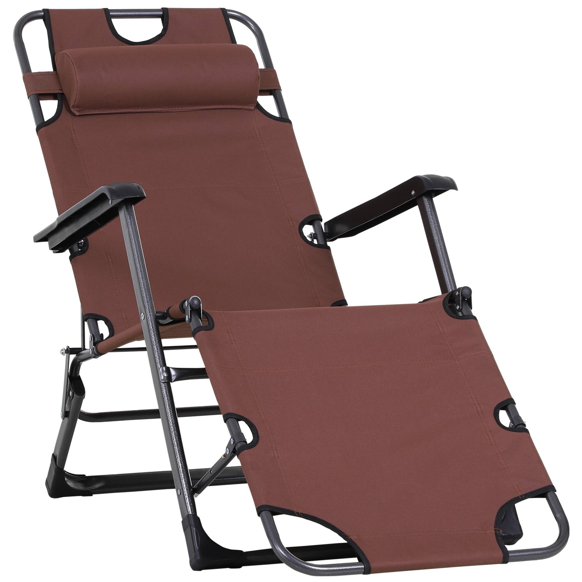 Outsunny - Folding Chaise Lounge Chair for Outside, 2-in-1 Tanning Chair with Pillow & Pocket, Adjustable Pool Chair for Beach - Brown price history on PriceWatchPro