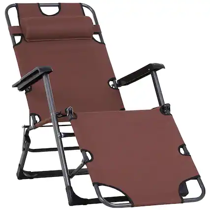Front. Outsunny - Folding Chaise Lounge Chair for Outside, 2-in-1 Tanning Chair with Pillow & Pocket, Adjustable Pool Chair for Beach - Brown.