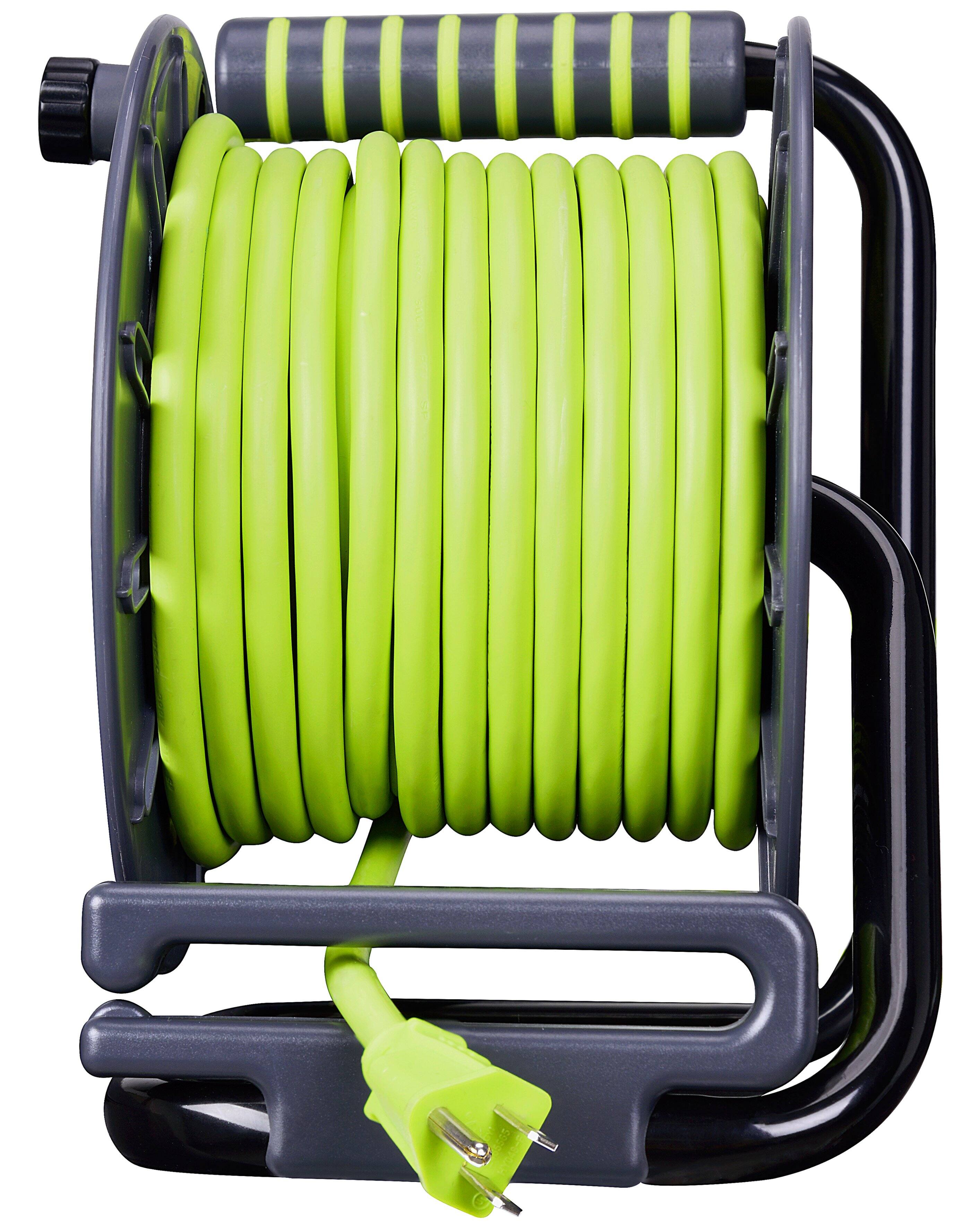 Alt View 12. Masterplug - 50Ft 4 Sockets 13A 14AWG Medium Open Reel with USB Charging - Green & Grey.