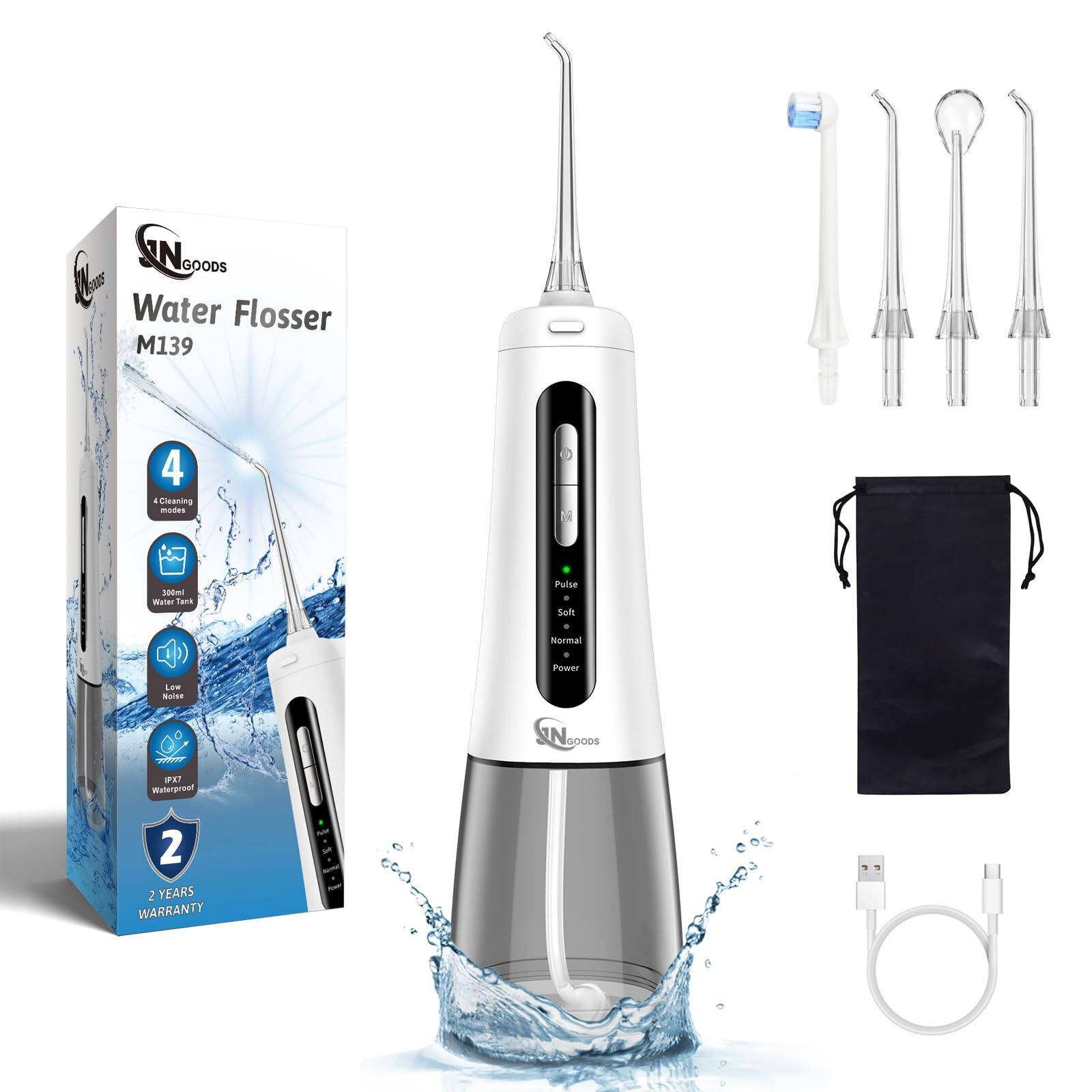 N GOODS & Water Flosser M139  
4 Cleaning modes  
300ml Water Tank  
IPX7 Waterproof  
2 YEARS WARRANTY