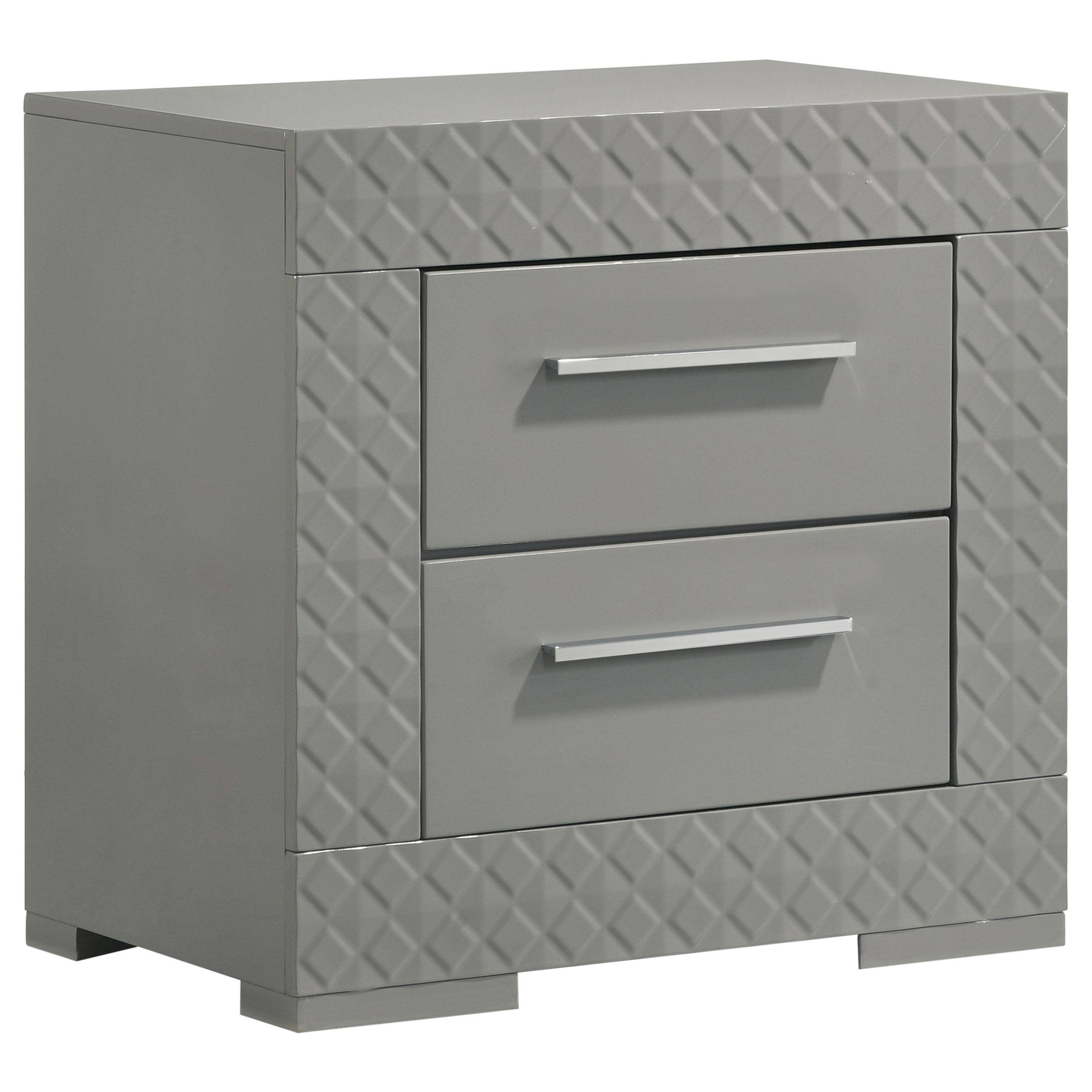 Front. Manhattan Lane - Ivon Nightstand, 2 Storage Drawers, 26 Inch Glossy Gray Hardwood - Gray.