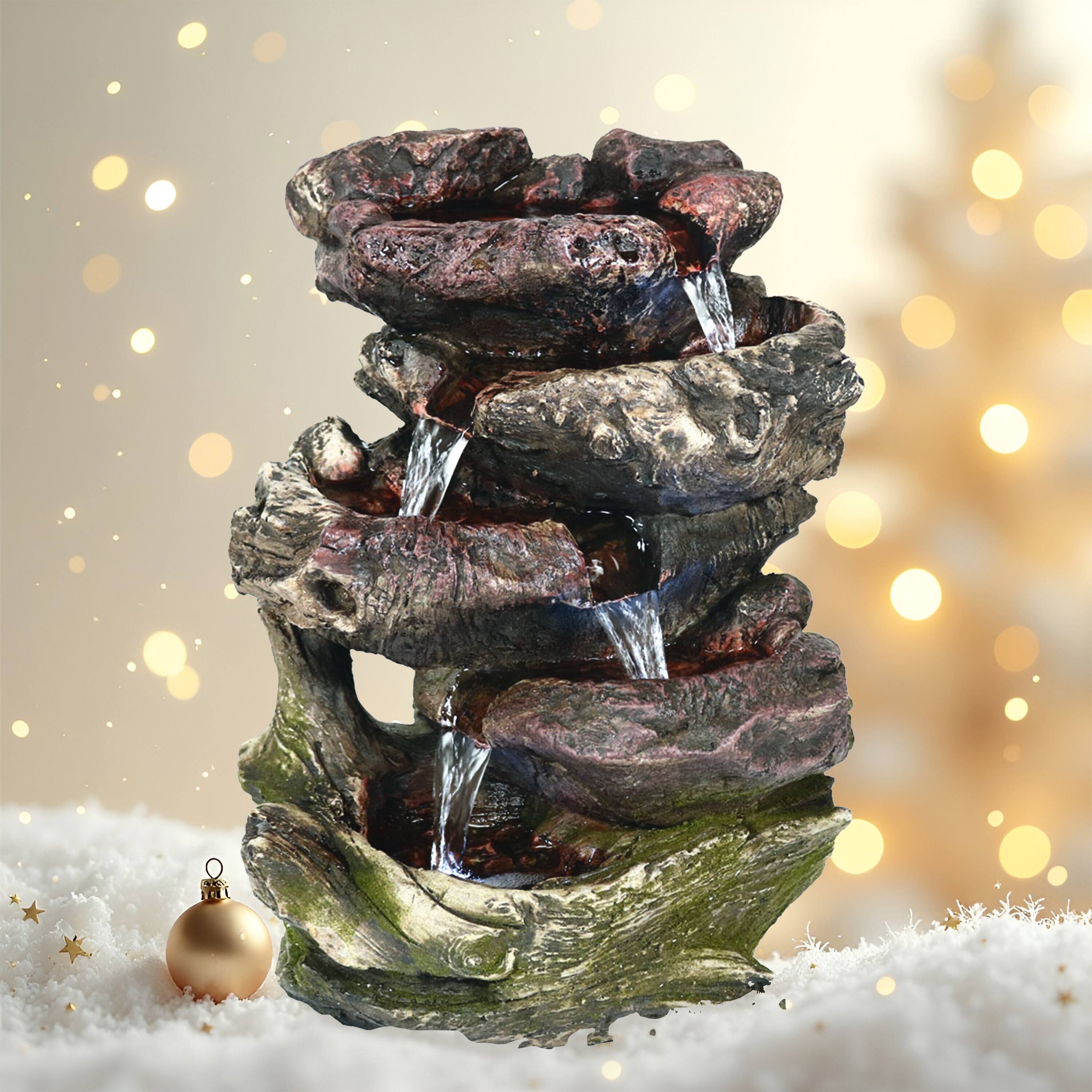 Alt View 9. Sunnydaze - Rock Falls 5-Step Indoor Water Fountain with LED Lights - 14 in - Dark Brown.