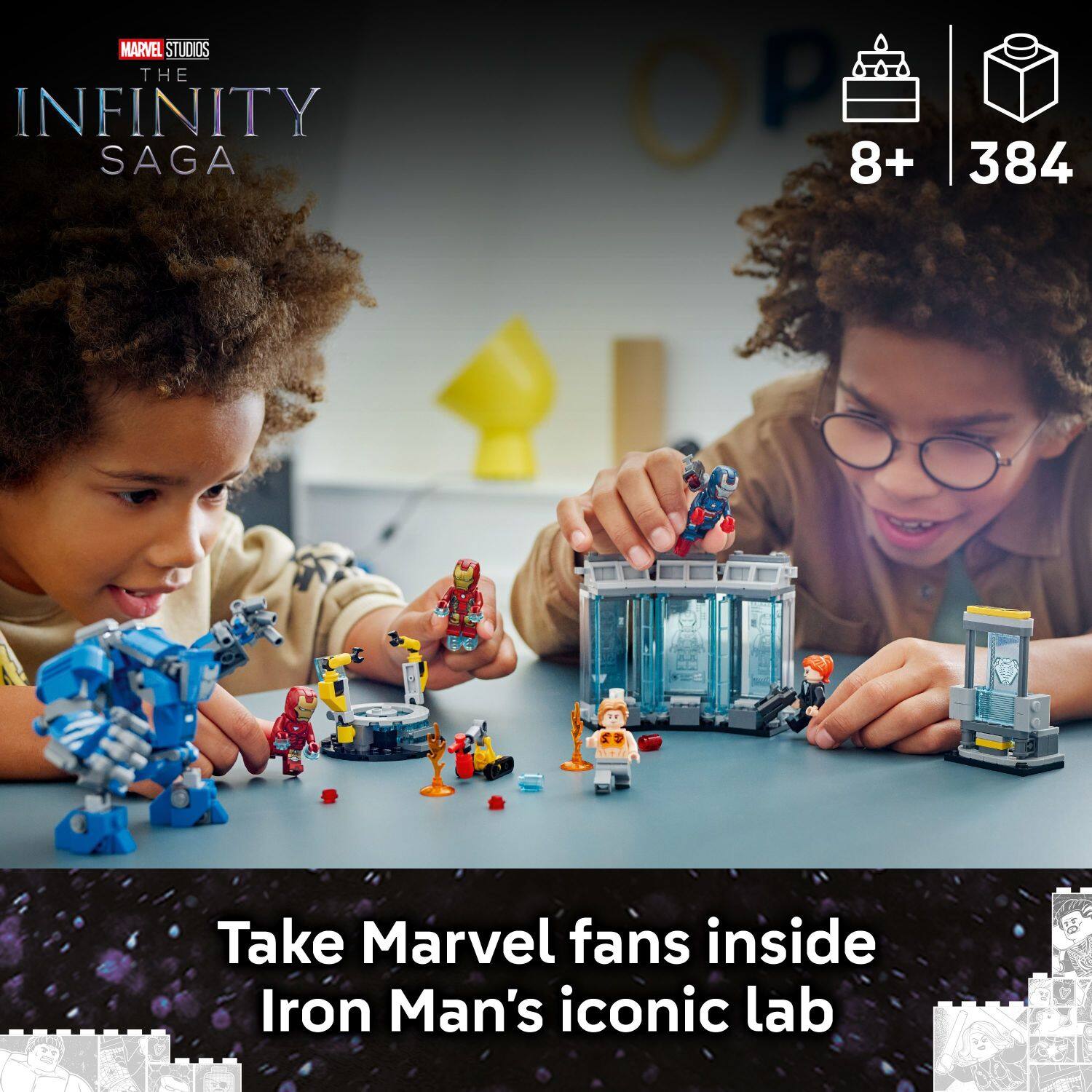 MARVEL STUDIOS THE INFINITY SAGA OP 8+ 384 Take Marvel fans inside Iron Man's iconic lab.