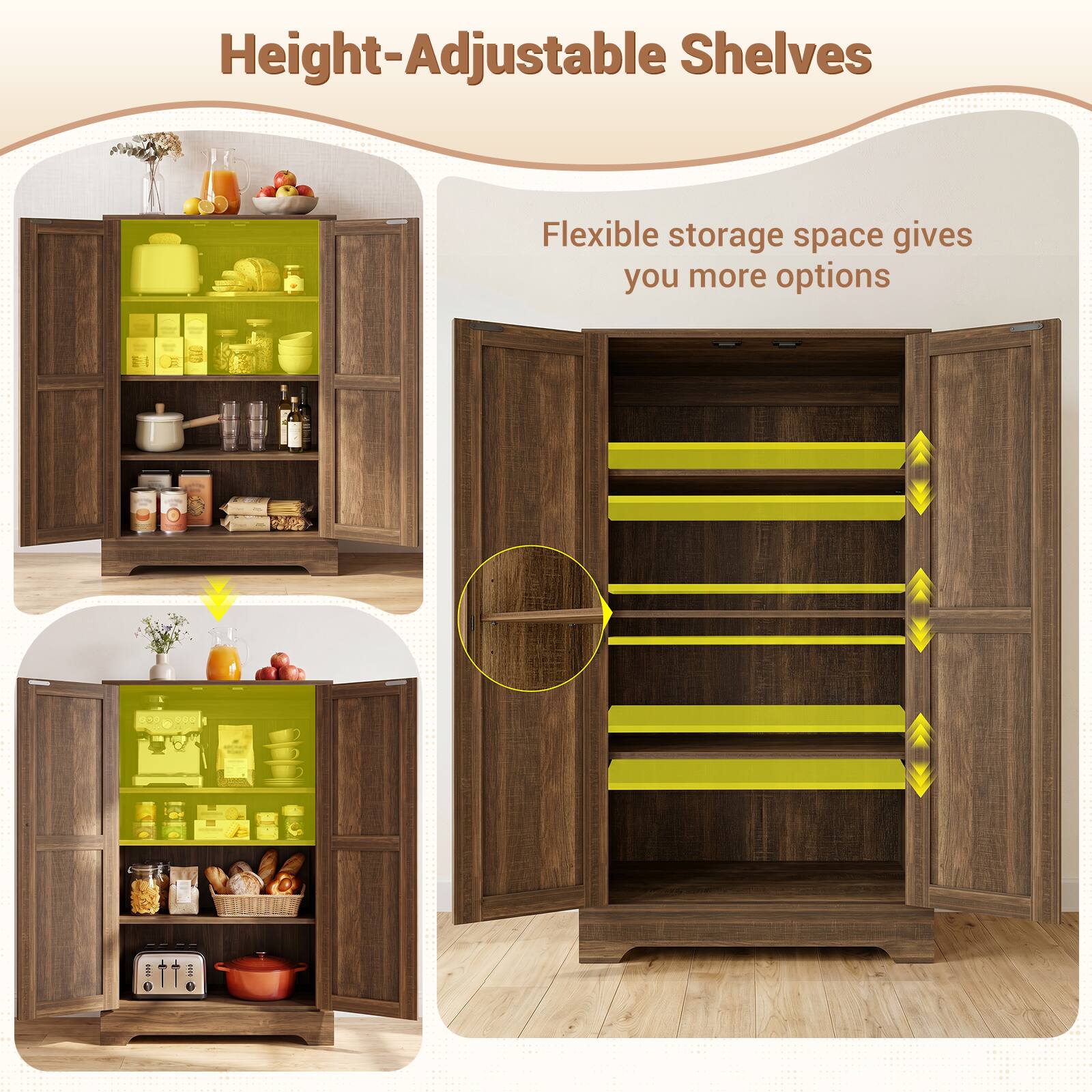 Height-Adjustable Shelves

Flexible storage space gives you more options