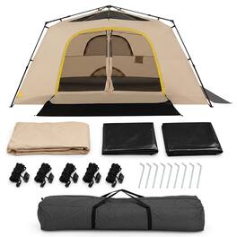 Gymax - 10 Person Instant Cabin Camping Tent w/ Rainfly Carry Bag 13 ft x 9 ft - Beige