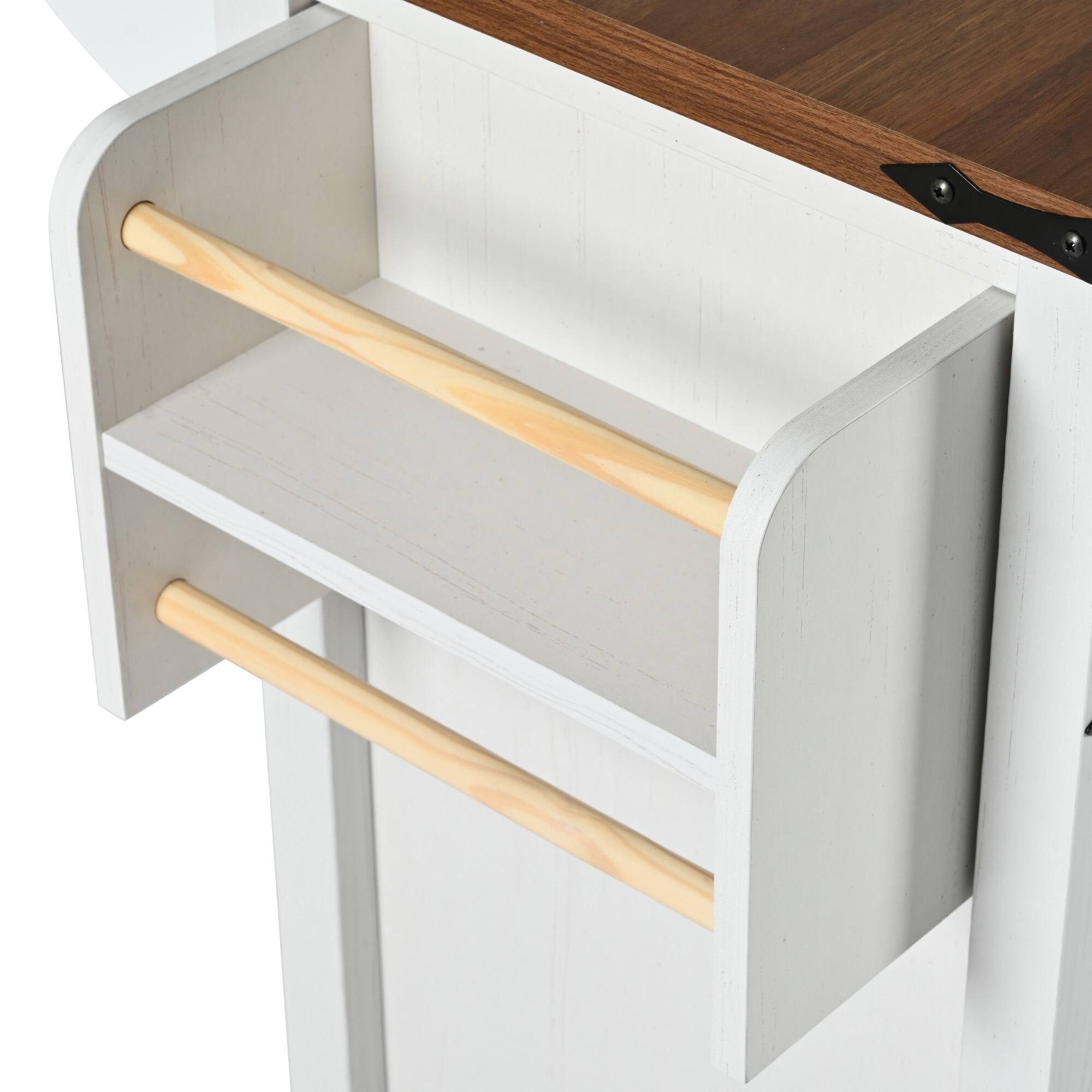 Alt View 7. Spaco - Spaco 53.5'' Farmhouse Kitchen Island Cart with Power Outlet, Drop Leaf, Rolling Cart and Drawer Spice Rack Storage - White.