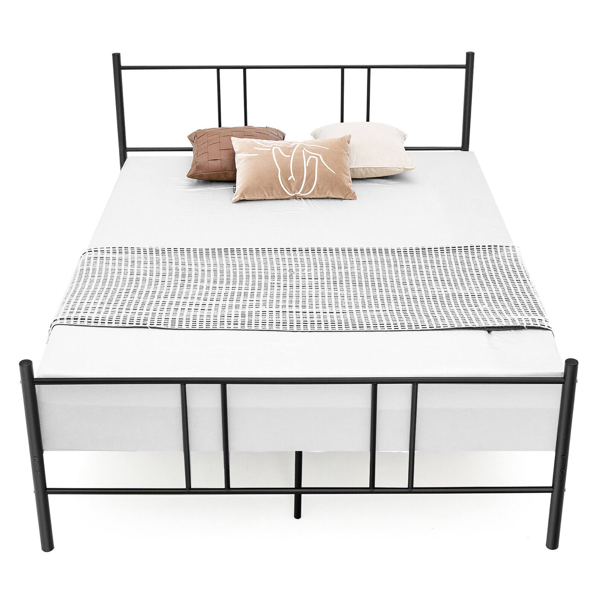 Alt View 1. Gymax - Gymax Queen Size Steel Platform Bed Frame Headboard Heavy-Duty Mattress Foundation - Black.