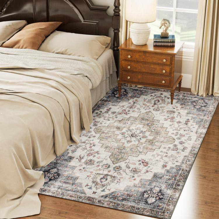 Alt View 3. PULUZ - 4x6 Area Rug, Vintage Machine Washable Rug, Non-Slip Carpet for Living Room, Bedroom, Dining Room - Brown and Green.