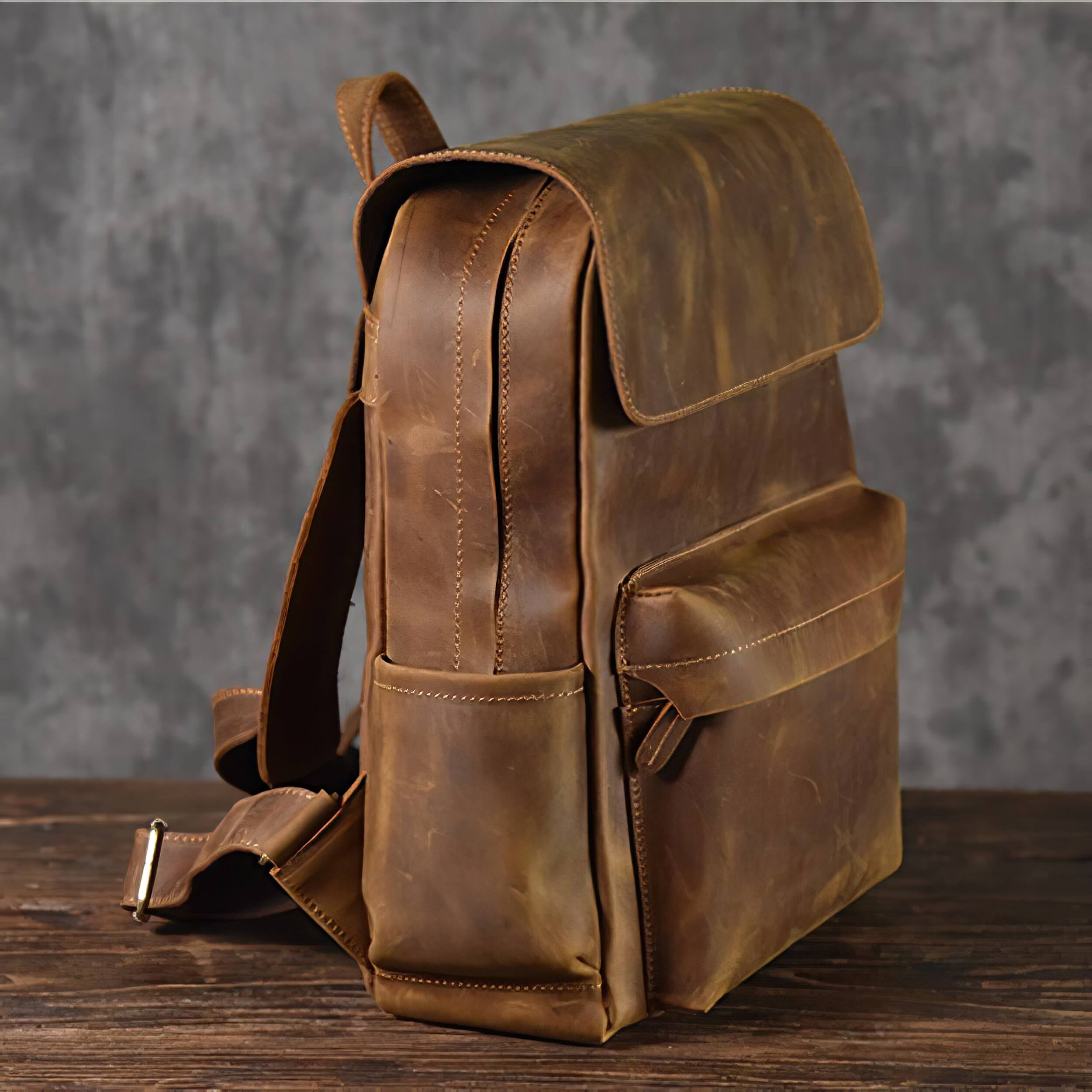 Alt View 7. Steel Horse Leather - The Helka Backpack | Genuine Vintage Leather Backpack - Brown.