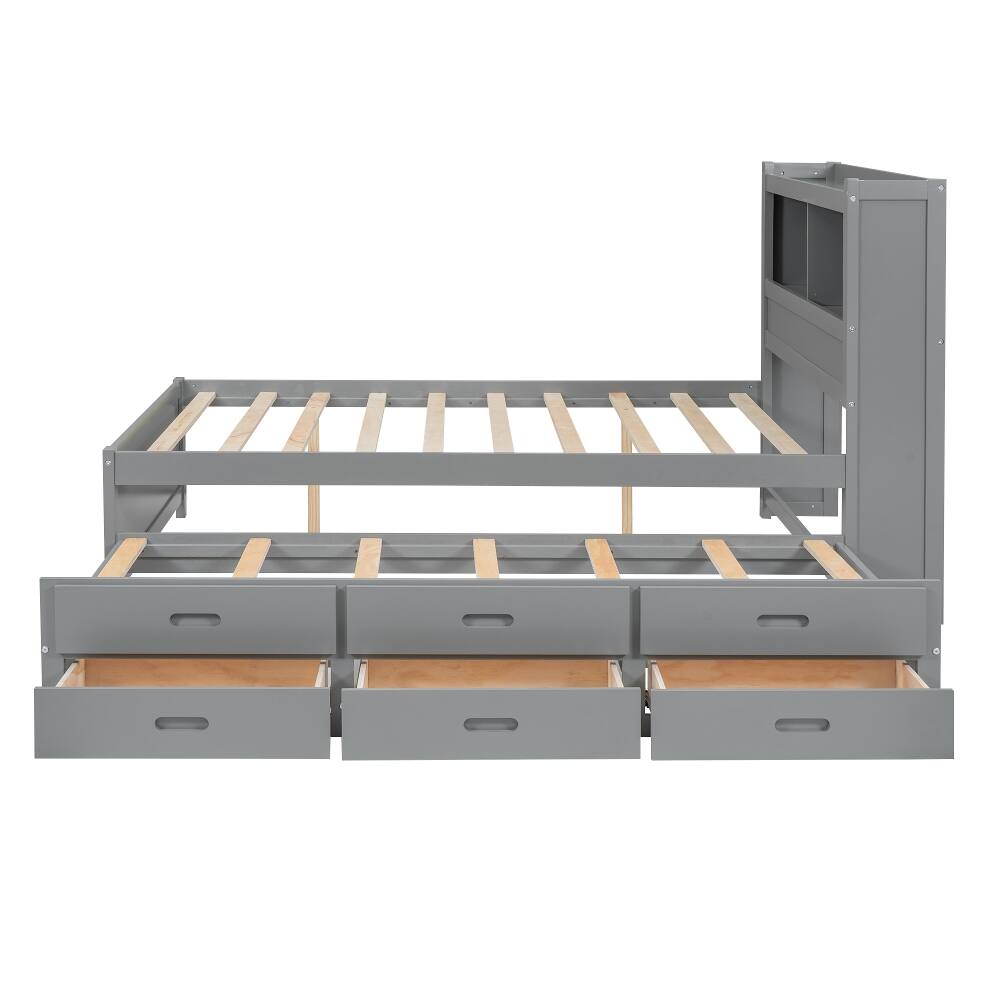Alt View 7. Loheer - Loheer Full Size Platform Bed with Trundle, Drawers and USB Ports, Gray Captains Bed - Gray.