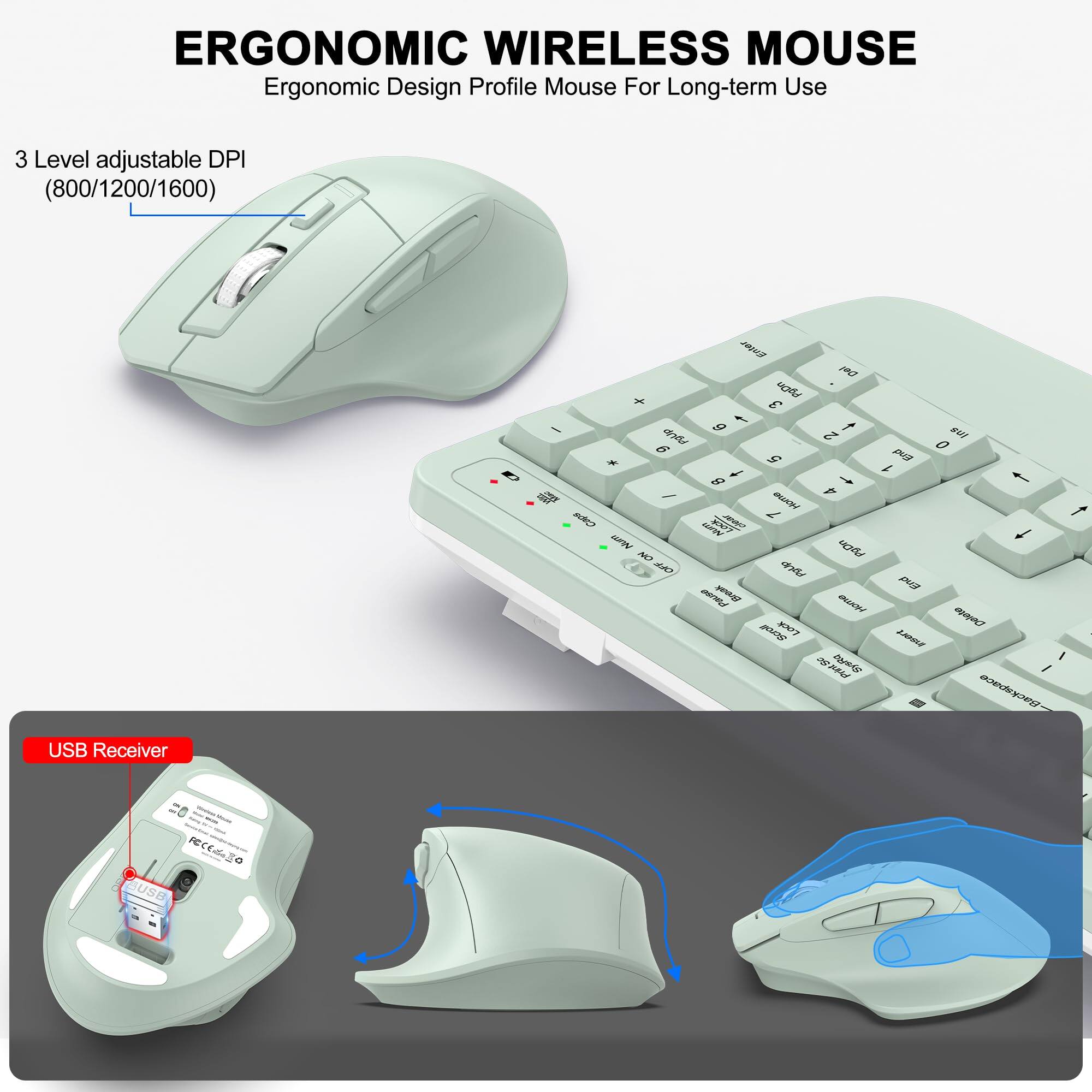 ERGONOMIC WIRELESS MOUSE  
Ergonomic Design Profile Mouse For Long-term Use  
3 Level adjustable DPI (800/1200/1600)  
USB Receiver