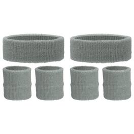 Unique Bargains - Sweatband Set, 2pcs Headband + 4pcs Wristbands Moisture Wicking Breathable Athletic Bands 6pcs for Sports - Gray