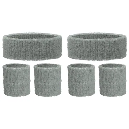 Front. Unique Bargains - Sweatband Set, 2pcs Headband + 4pcs Wristbands Moisture Wicking Breathable Athletic Bands 6pcs for Sports - Gray.