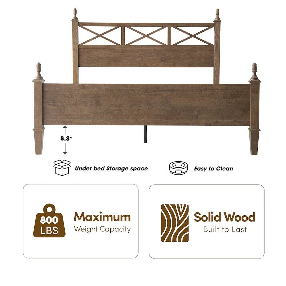 8.3" Under bed Storage space  
Easy to Clean  
800 Maximum LBS Weight Capacity  
Solid Wood Built to Last