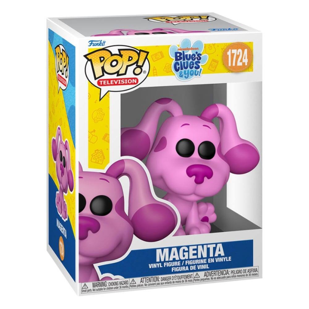 Sure, here is the corrected and grouped text from the image:

---

**Funko POP! TELEVISION**

**Blue's Clues & you!**

**1724**

**MAGENTA**

**VINYL FIGURE / FIGURINE EN VINYLE / FIGURA DE VINIL**

**WARNING: CHOKING HAZARD - Small parts. Not for children under 3 years.**

**ADVERTENCIA: PELIGRO - ADVERTENCIA: PELIGRO - ATTENTION: DANGER - ATTENTION: DANGER - ATTENTION: DANGER - ATTENTION: DANGER - ATTENTION: DANGER - ATTENTION: DANGER - ATTENTION: DANGER - ATTENTION: DANGER - ATTENTION: DANGER - ATTENTION: DANGER - ATTENTION: DANGER - ATTENTION: DANGER - ATTENTION: DANGER - ATTENTION: DANGER - ATTENTION: DANGER - ATTENTION: DANGER - ATTENTION: DANGER - ATTENTION: DANGER - ATTENTION: DANGER - ATTENTION: DANGER - ATTENTION: DANGER - ATTENTION: DANGER - ATTENTION: DANGER - ATTENTION: DANGER - ATTENTION: DANGER - ATTENTION: DANGER - ATTENTION: DANGER - ATTENTION: DANGER - ATTENTION: DANGER - ATTENTION: DANGER - ATTENTION: DANGER - ATTENTION: DANGER - ATTENTION: DANGER - ATTENTION: DANGER - ATTENTION: DANGER - ATTENTION: DANGER - ATTENTION: DANGER - ATTENTION: DANGER - ATTENTION: DANGER - ATTENTION: DANGER - ATTENTION: DANGER - ATTENTION: DANGER - ATTENTION: DANGER - ATTENTION: DANGER - ATTENTION: DANGER - ATTENTION: DANGER - ATTENTION: DANGER - ATTENTION: DANGER - ATTENTION: DANGER - ATTENTION: DANGER - ATTENTION: DANGER - ATTENTION: DANGER - ATTENTION: DANGER - ATTENTION: DANGER - ATTENTION: DANGER - ATTENTION: DANGER - ATTENTION: DANGER - ATTENTION: DANGER - ATTENTION: DANGER - ATTENTION: DANGER - ATTENTION: DANGER - ATTENTION: DANGER - ATTENTION: DANGER - ATTENTION: DANGER - ATTENTION: DANGER - ATTENTION: DANGER - ATTENTION: DANGER - ATTENTION: DANGER