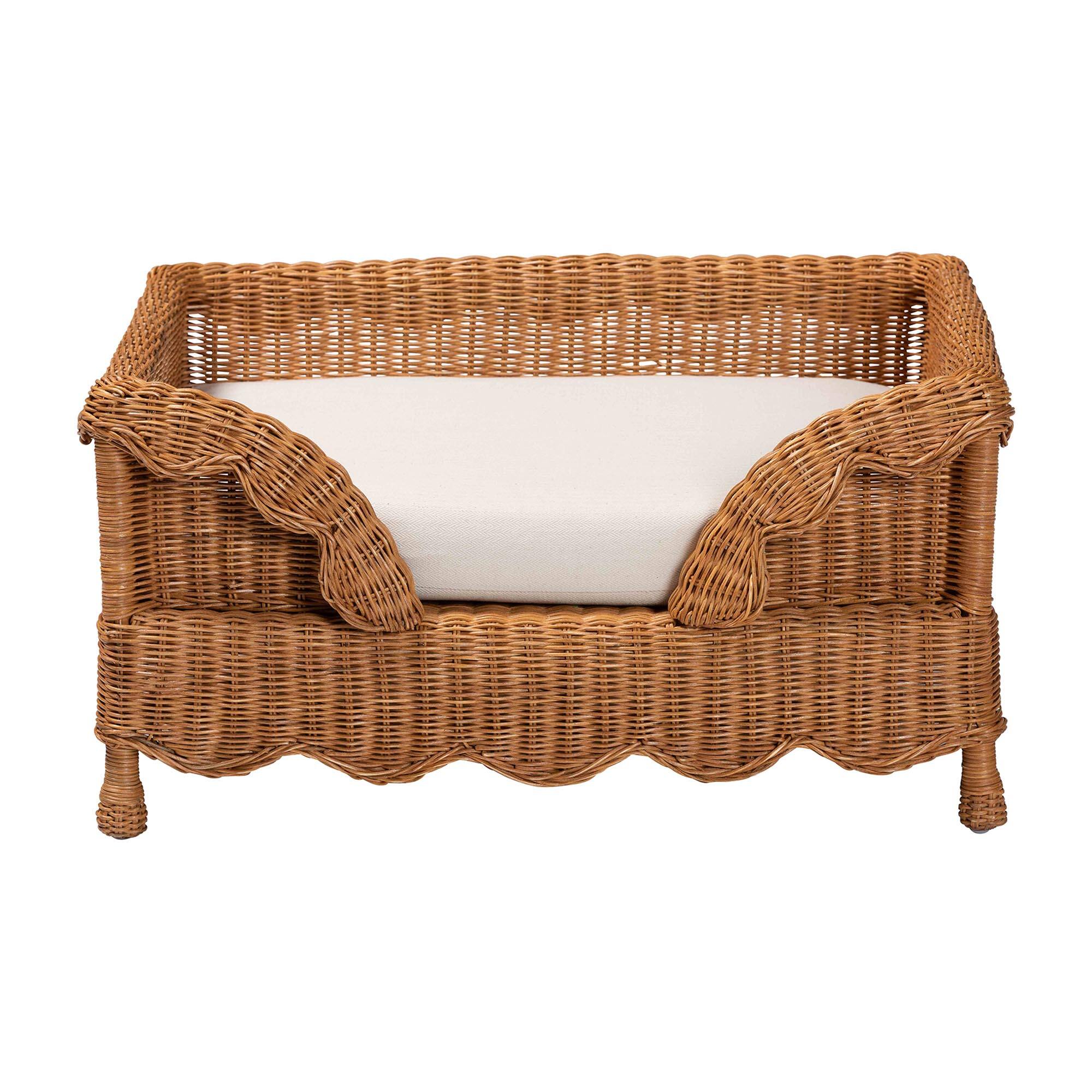 Angle. bali & pari - Papina Natural Rattan Pet Bed - Handwoven Wicker Enclosed Lounge Bed for Dogs and Cats with Removable Cushion, 31.5" - Light Honey.
