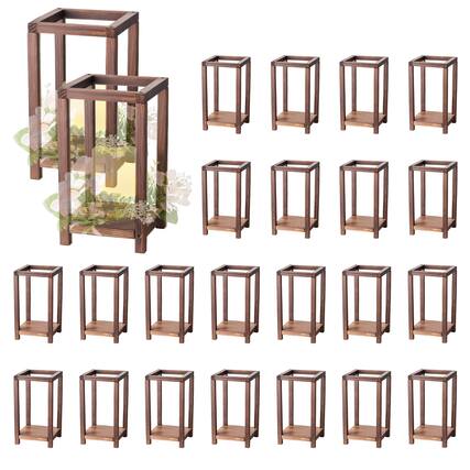 Front. VEVOR - 24 Pcs Wooden Wedding Lantern, Cedar Wood and Plastic Wooden Lantern Candle Holder, Rustic Decorative Home Centerpiece - Brown.