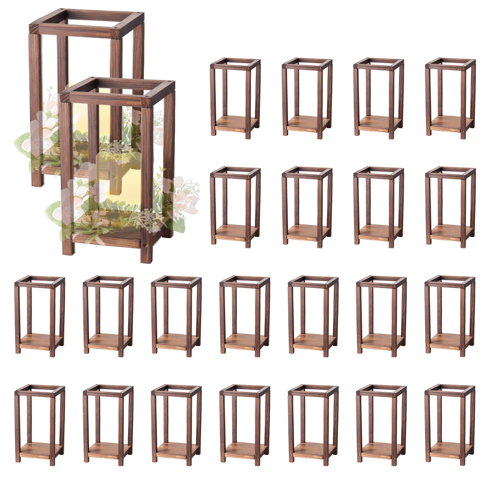 Front. VEVOR - 24 Pcs Wooden Wedding Lantern, Cedar Wood and Plastic Wooden Lantern Candle Holder, Rustic Decorative Home Centerpiece - Brown.