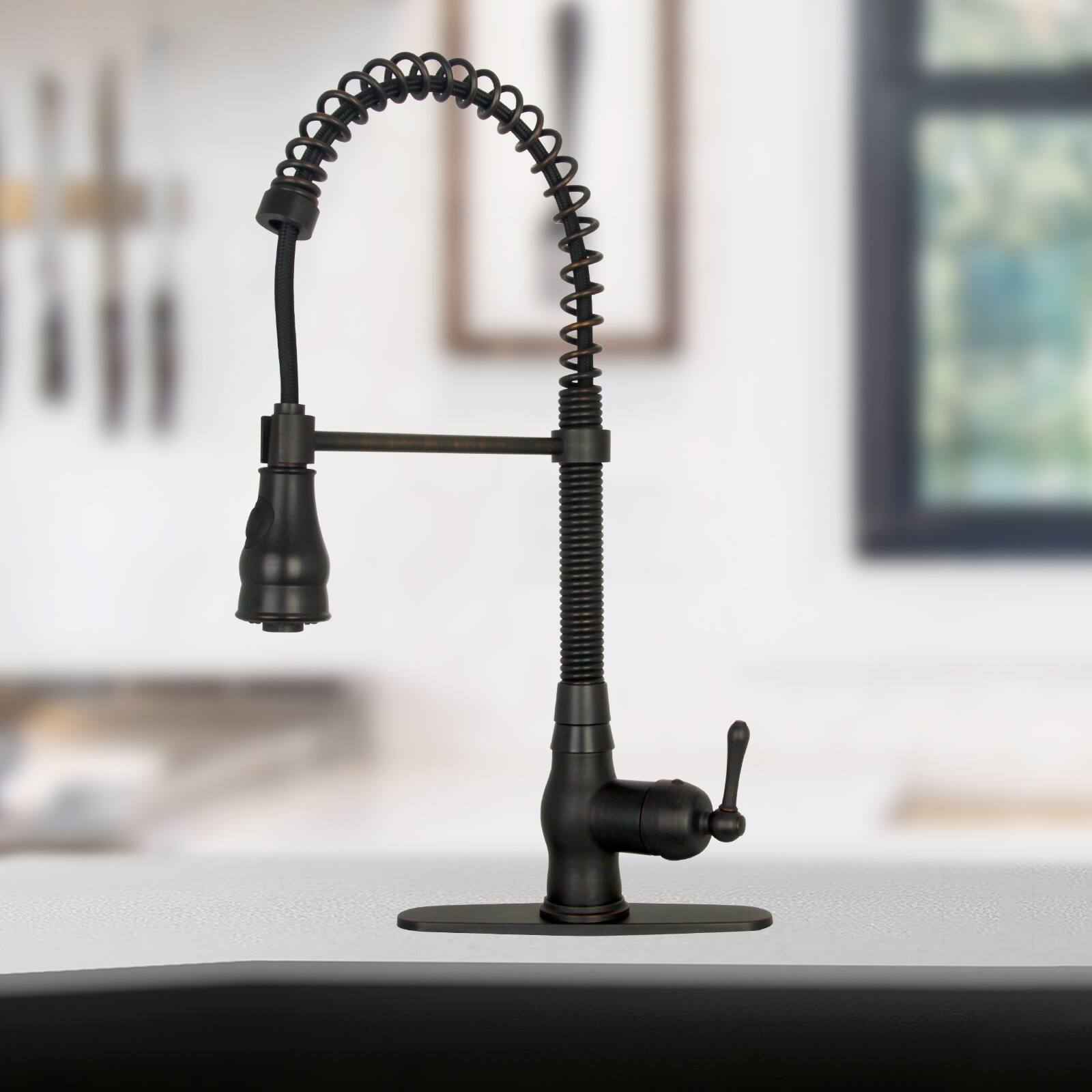 Alt View 7. Akicon - Akicon Solid Brass Pre-Rinse Spring Single Handle Kitchen Faucet with Pull Down Sprayer in Oil Rubbed Bronze - Oil Rubbed Bronze.