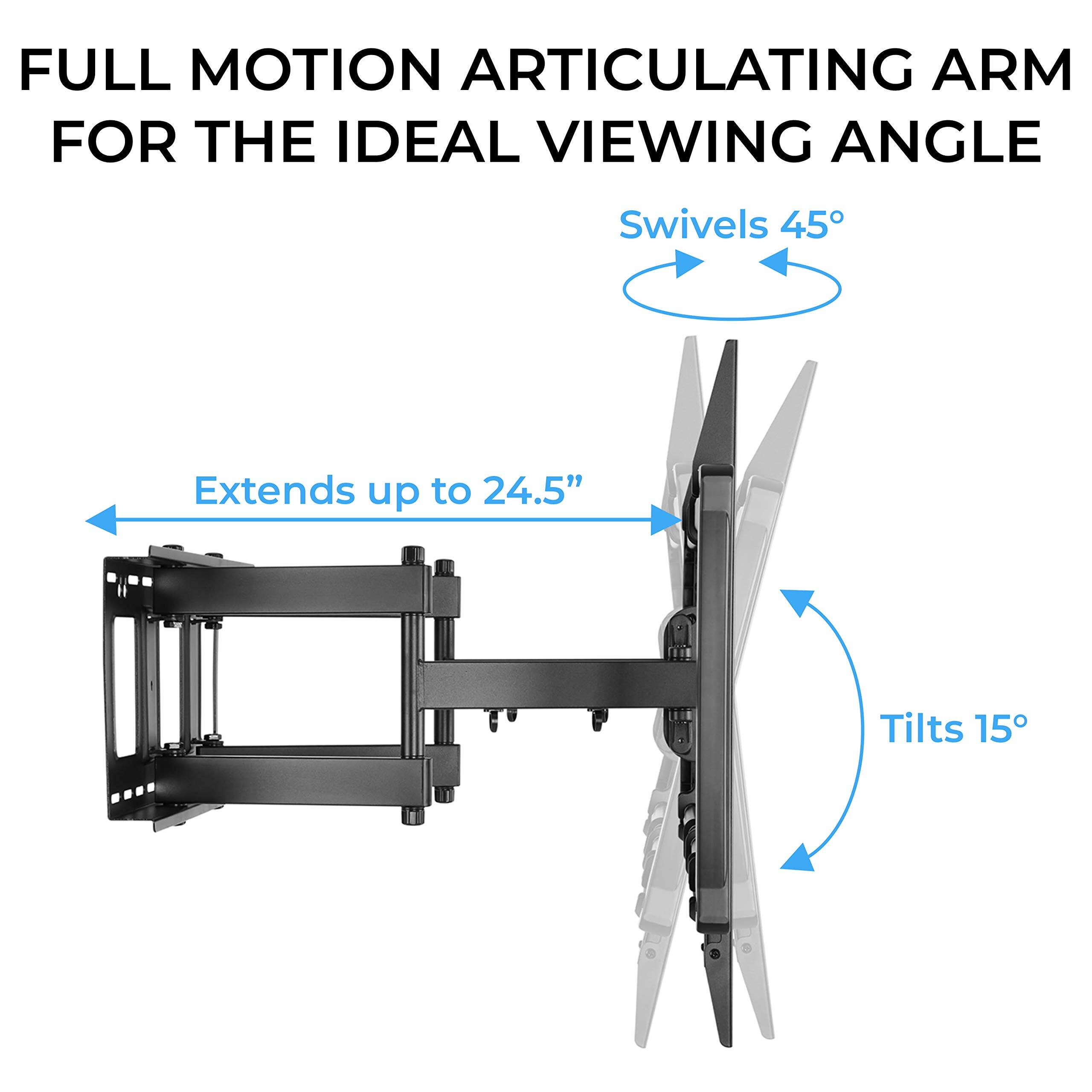 FULL MOTION ARTICULATING ARM FOR THE IDEAL VIEWING ANGLE

- Swivels 45°
- Extends up to 24.5"
- Tilts 15°
