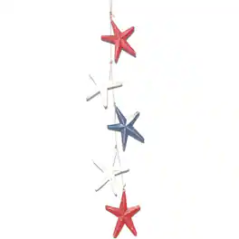 Bamboo Source Tropical Decor - Red White and Blue Starfish Wooden Hanging Strand Home Beach Tropical Decoration 37 inch - Multicolor