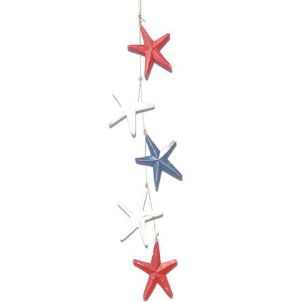 Front. Bamboo Source Tropical Decor - Red White and Blue Starfish Wooden Hanging Strand Home Beach Tropical Decoration 37 inch - Multicolor.